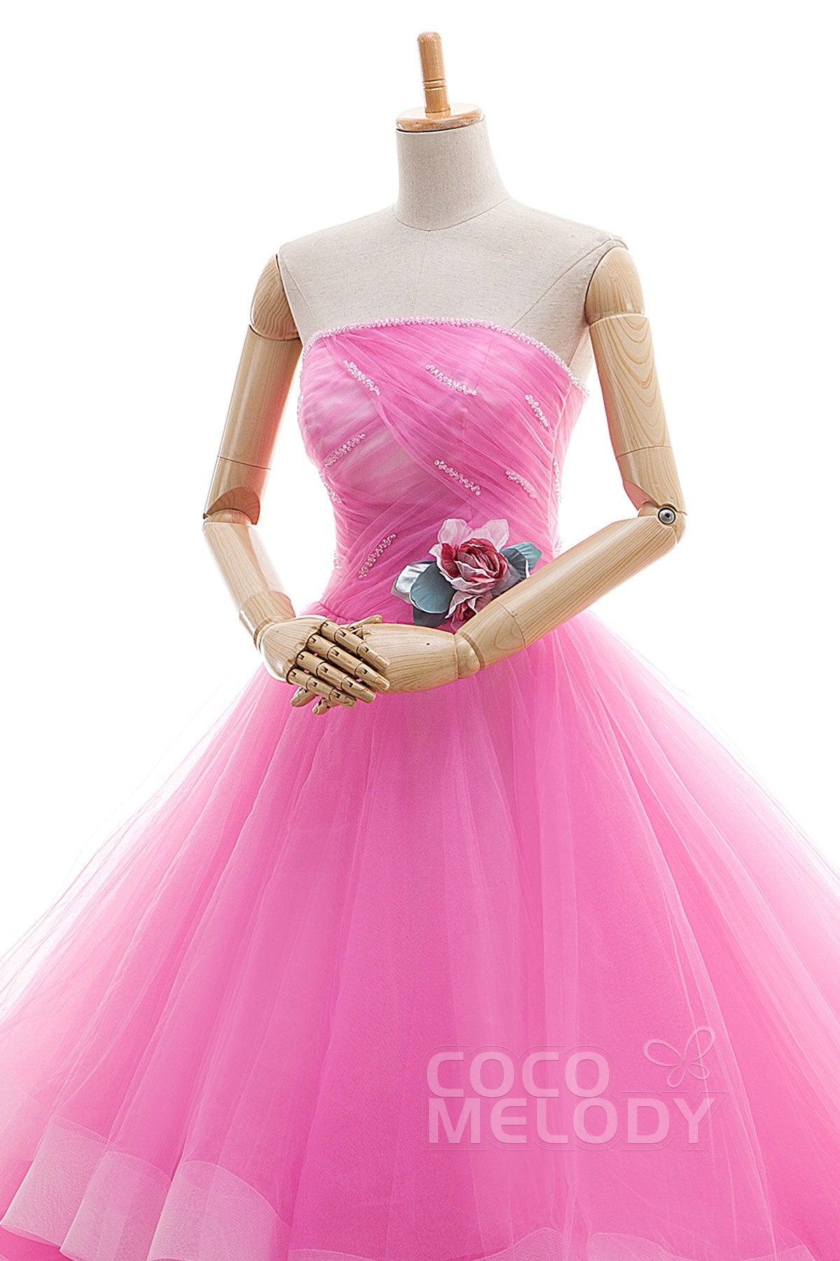 A Line Court Train Tulle Wedding Dress JWLT15067 - COCOMELODY