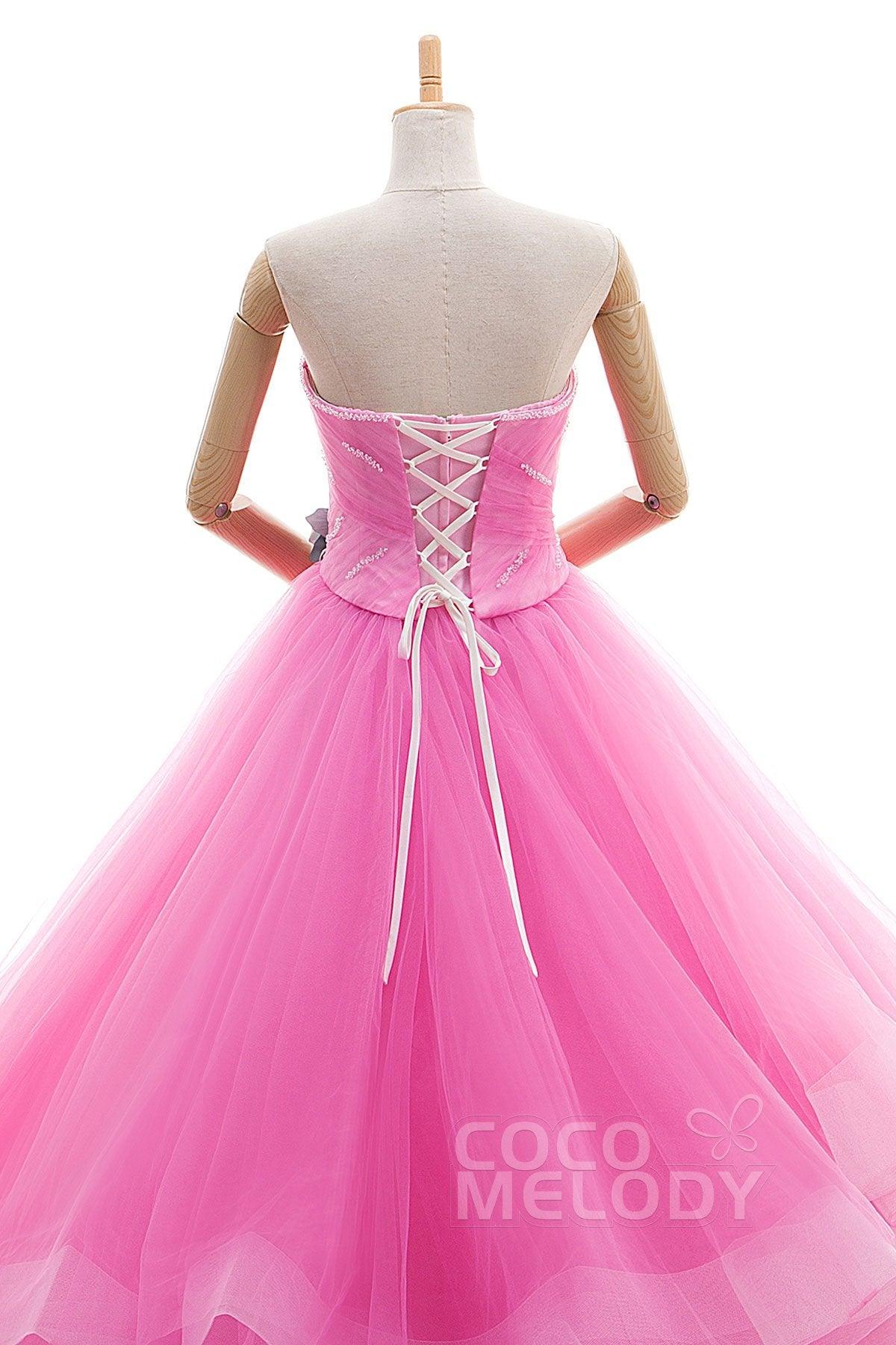 A Line Court Train Tulle Wedding Dress JWLT15067 - COCOMELODY