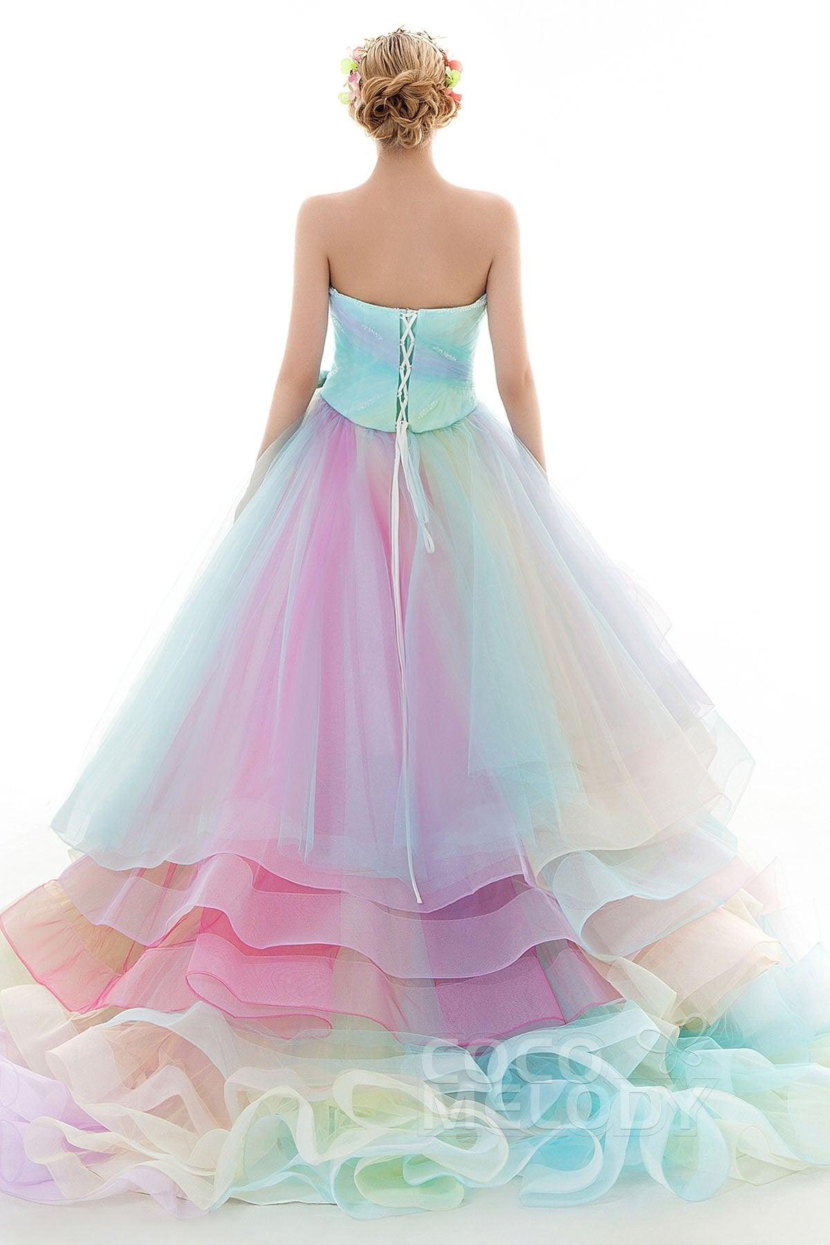 A Line Court Train Tulle Wedding Dress JWLT15067 - COCOMELODY