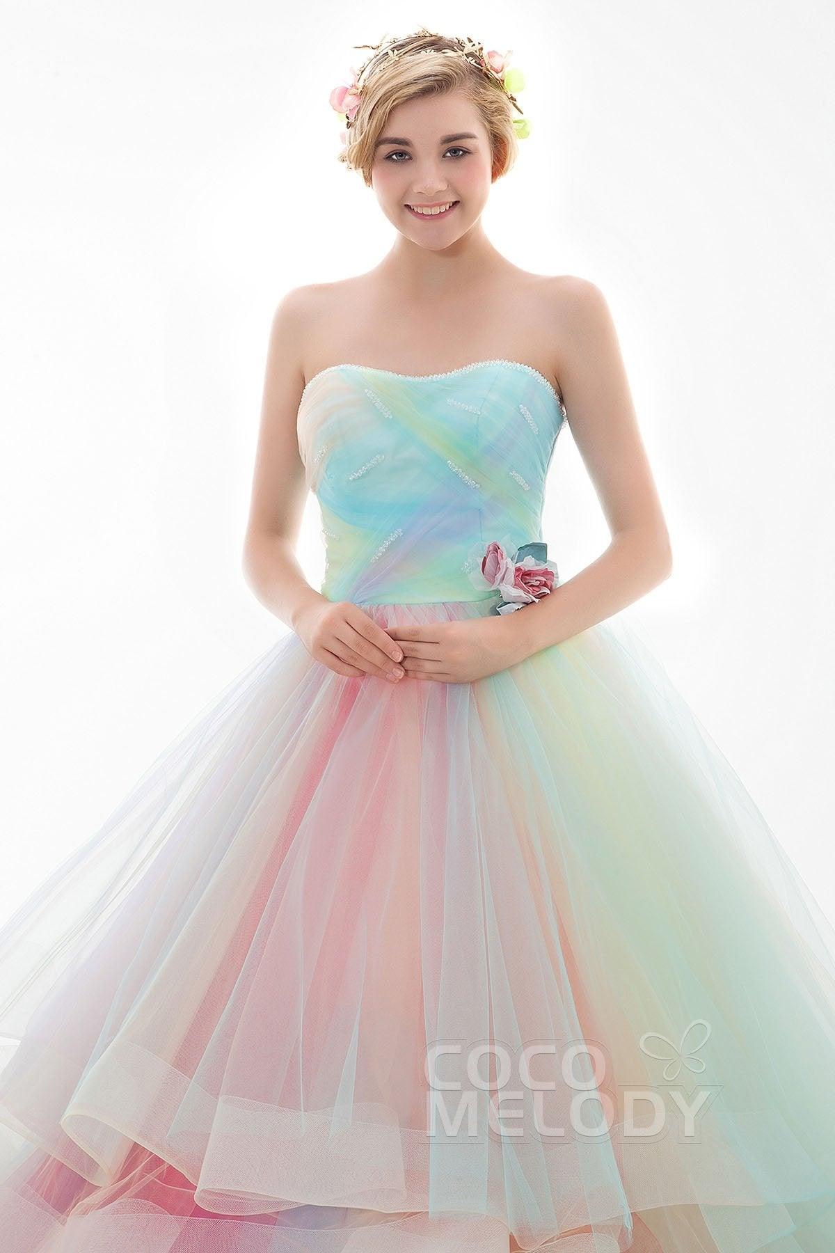 A Line Court Train Tulle Wedding Dress JWLT15067 - COCOMELODY
