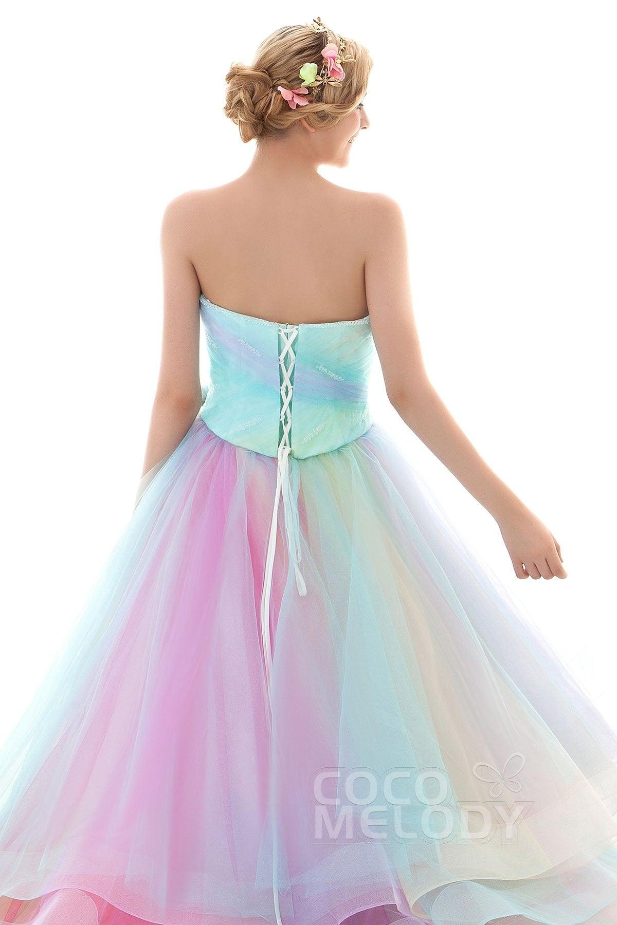 A Line Court Train Tulle Wedding Dress JWLT15067 - COCOMELODY