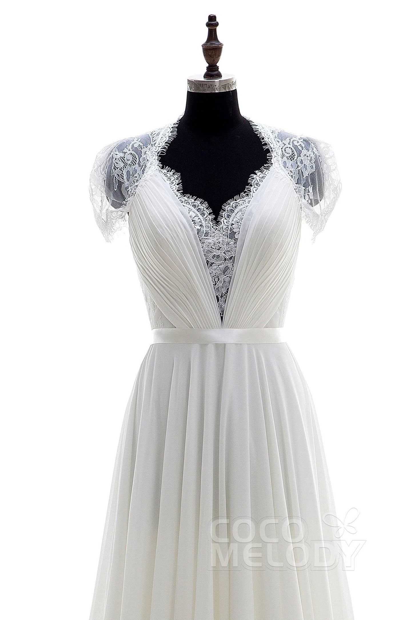 A-Line Sweep-Brush Train Chiffon Wedding Dress LD2676 - COCOMELODY