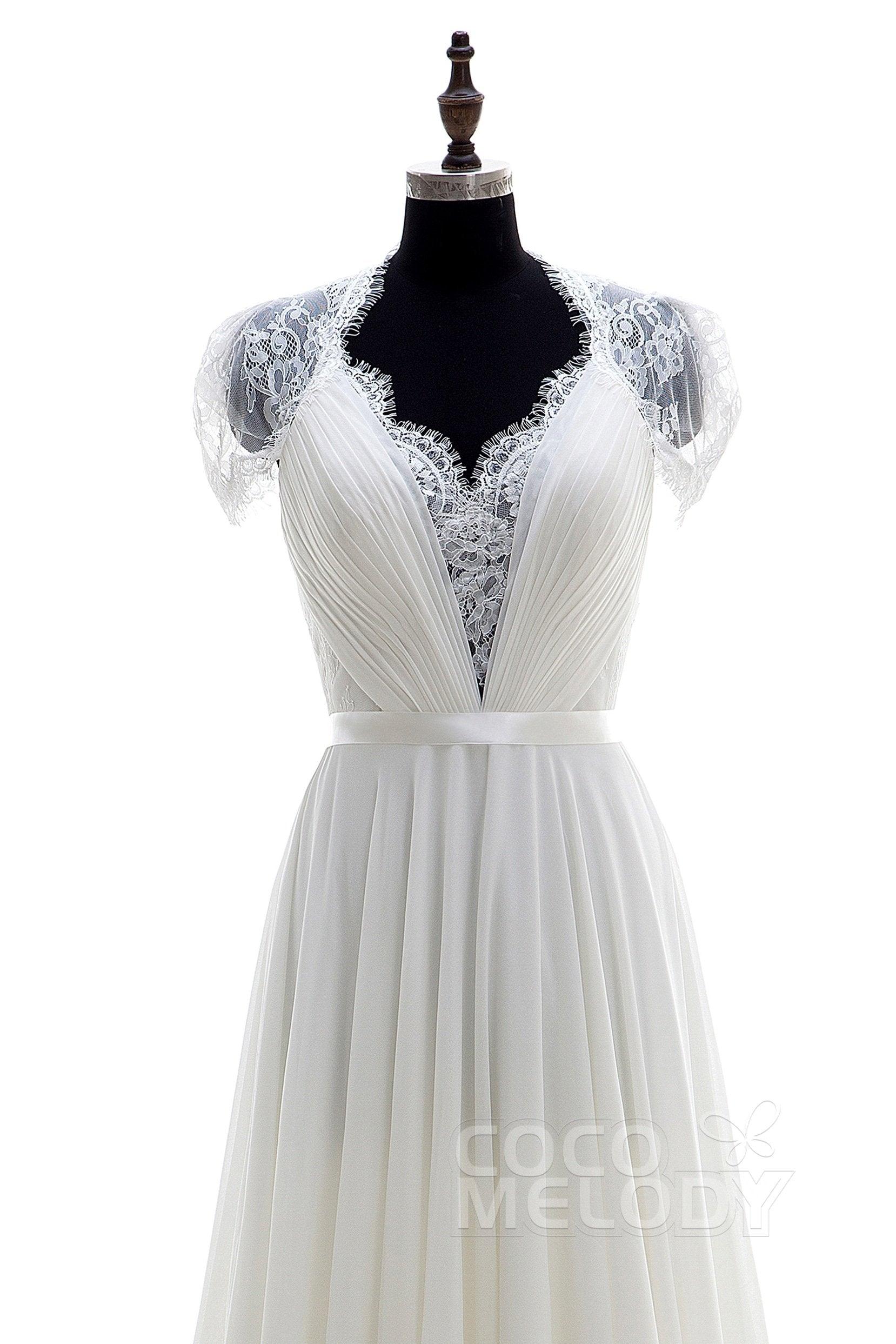 A-Line Sweep-Brush Train Chiffon Wedding Dress LD2676 - COCOMELODY
