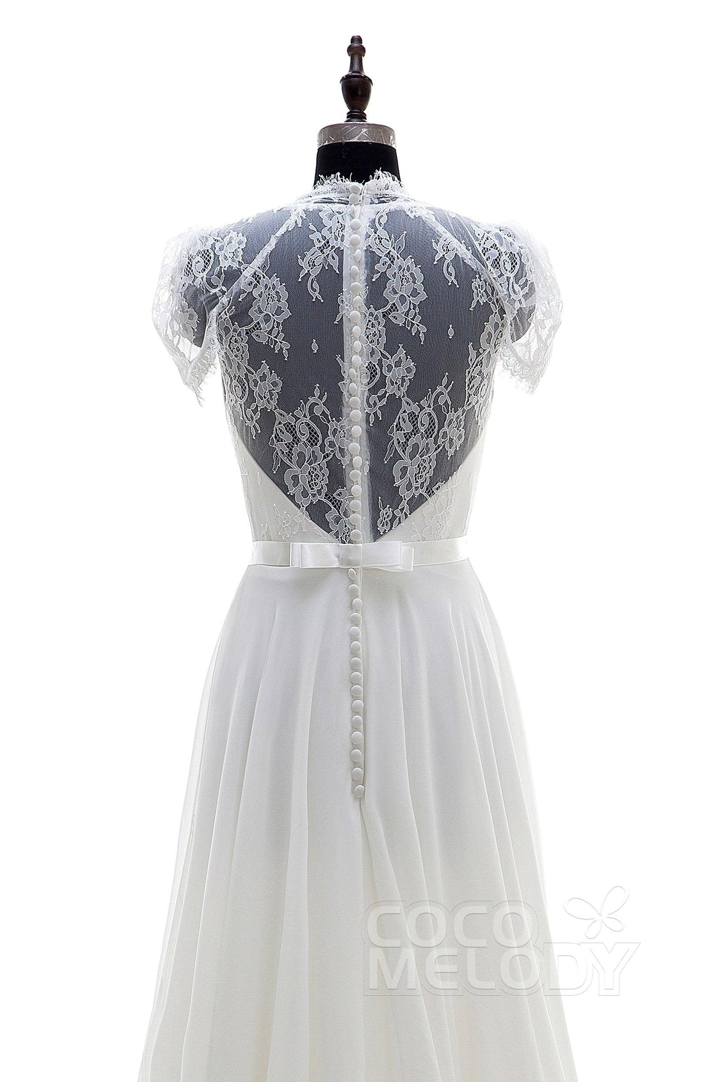 A-Line Sweep-Brush Train Chiffon Wedding Dress LD2676 - COCOMELODY