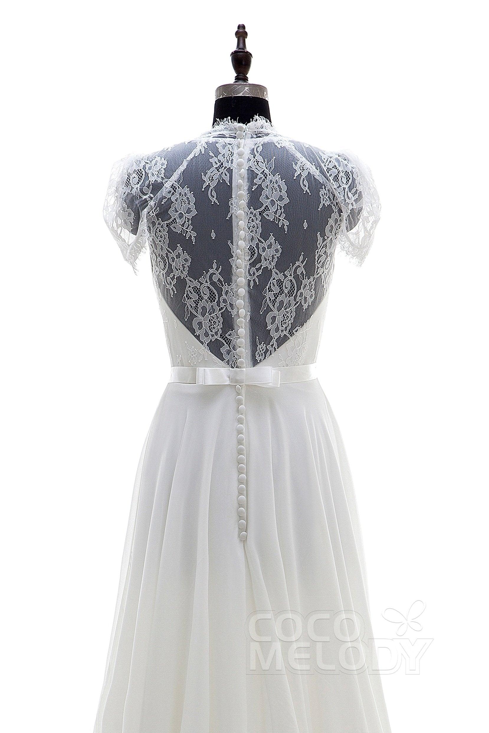 A-Line Sweep-Brush Train Chiffon Wedding Dress LD2676 - COCOMELODY