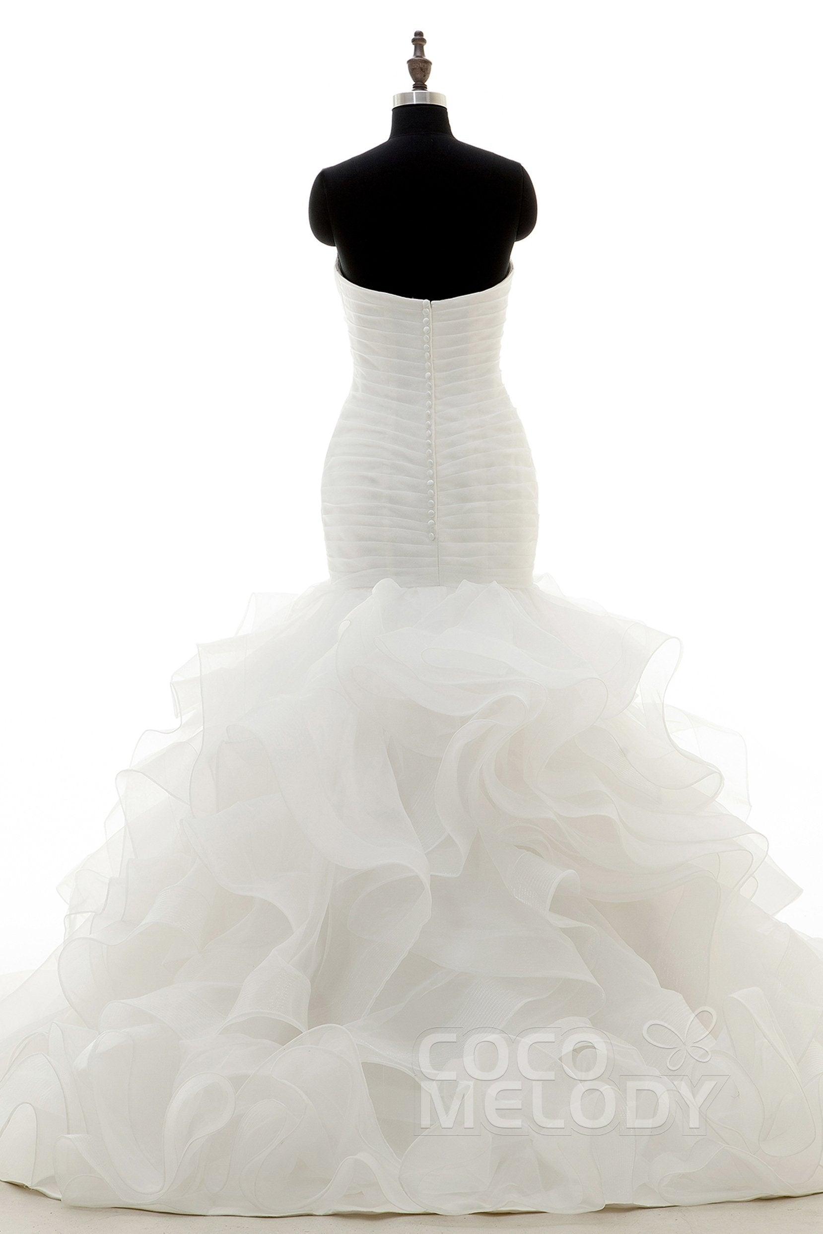 Trumpet-Mermaid Court Train Organza Wedding Dress LD3817 - COCOMELODY