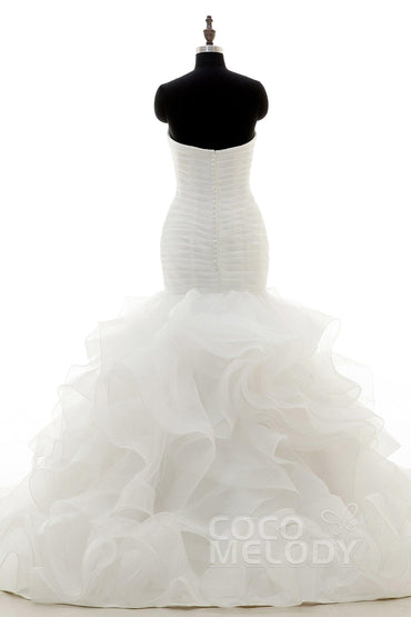 Trumpet-Mermaid Court Train Organza Wedding Dress LD3817 - COCOMELODY