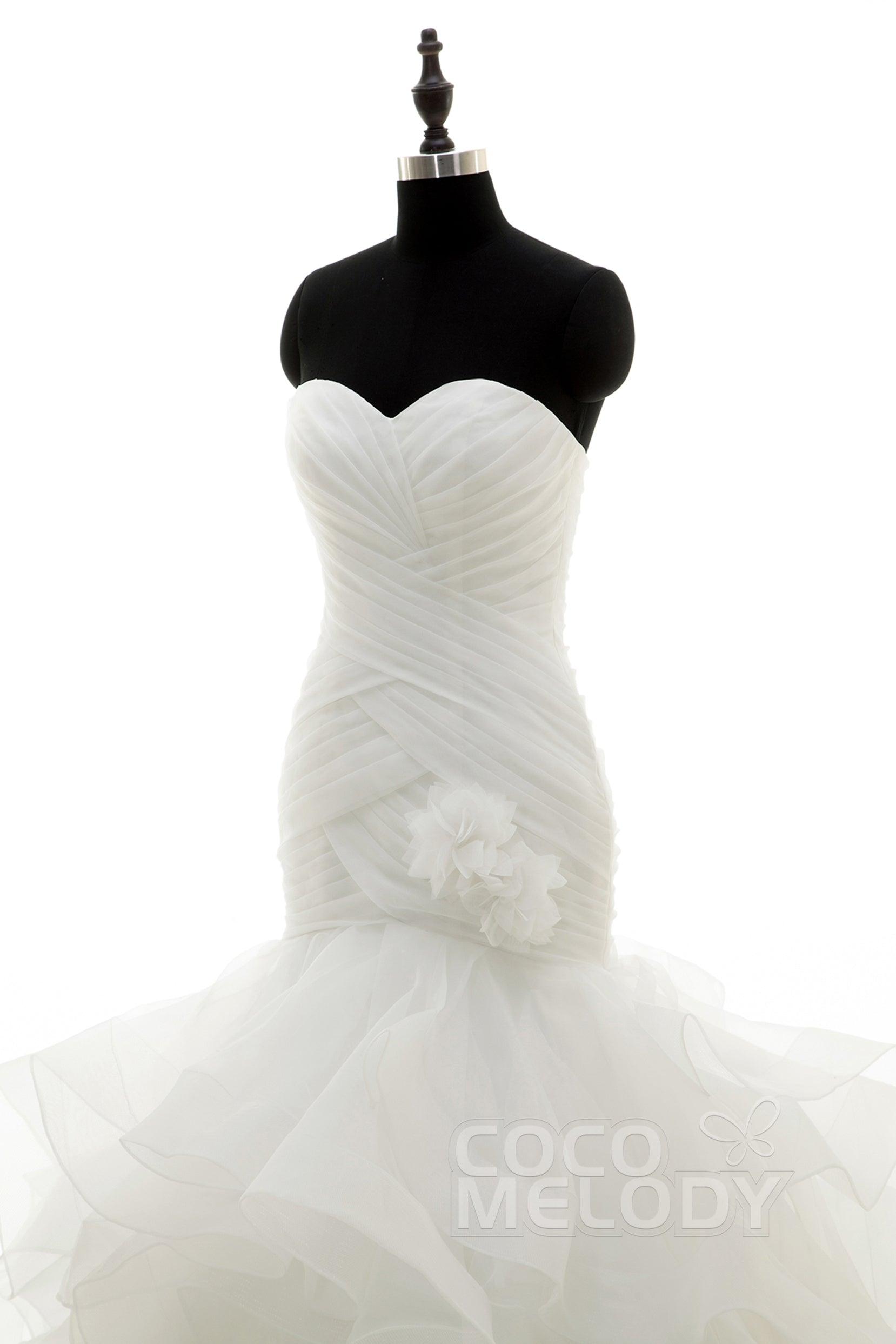 Trumpet-Mermaid Court Train Organza Wedding Dress LD3817 - COCOMELODY