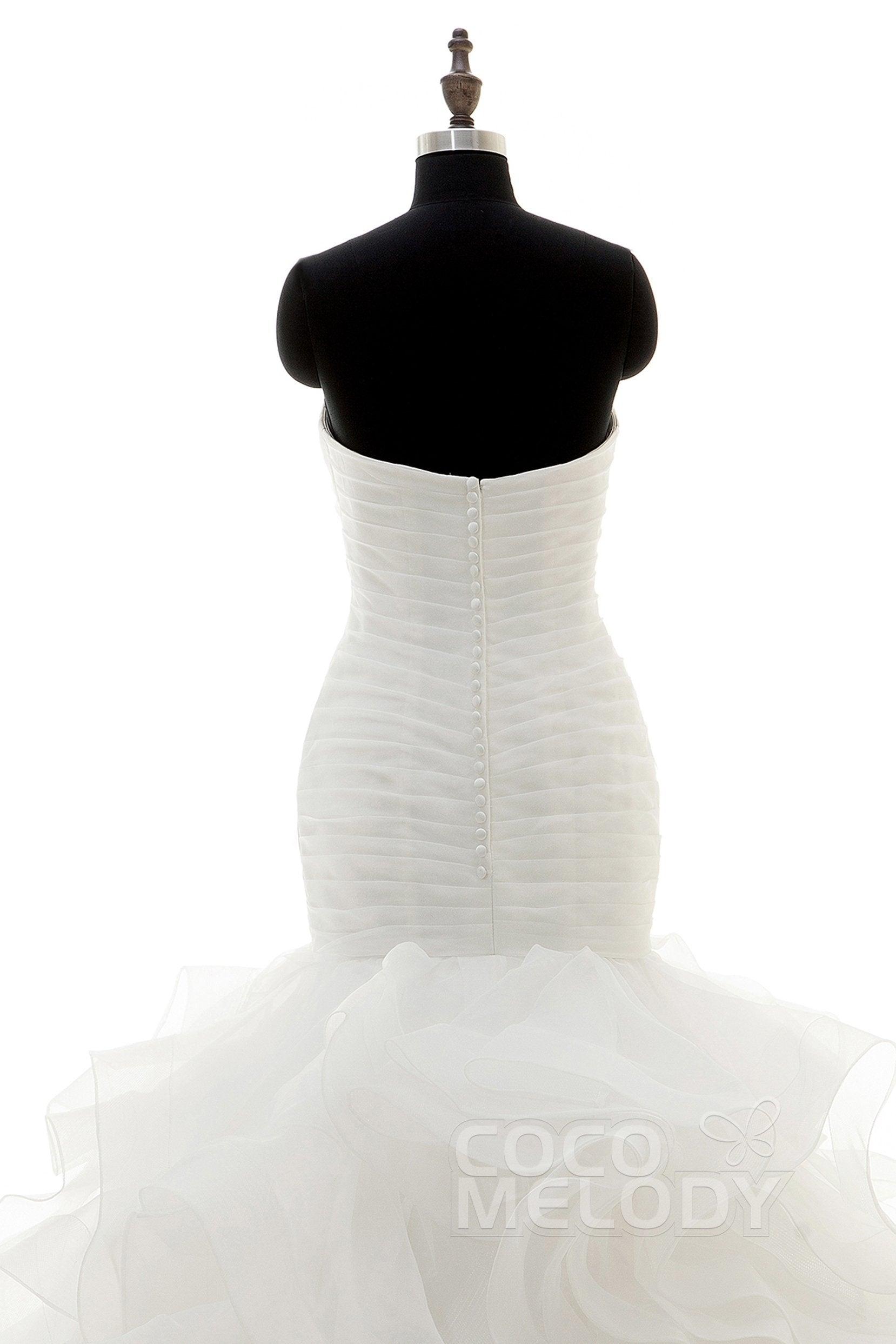 Trumpet-Mermaid Court Train Organza Wedding Dress LD3817 - COCOMELODY