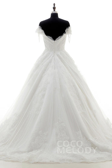 A-Line Court Train Lace Wedding Dress LD3832