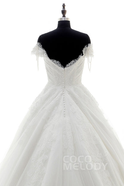A-Line Court Train Lace Wedding Dress LD3832