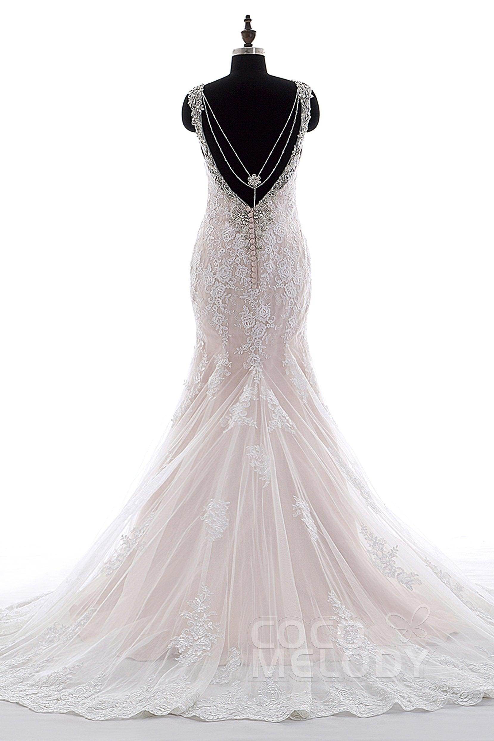Trumpet-Mermaid Court Train Tulle Lace Wedding Dress LD3905 - COCOMELODY