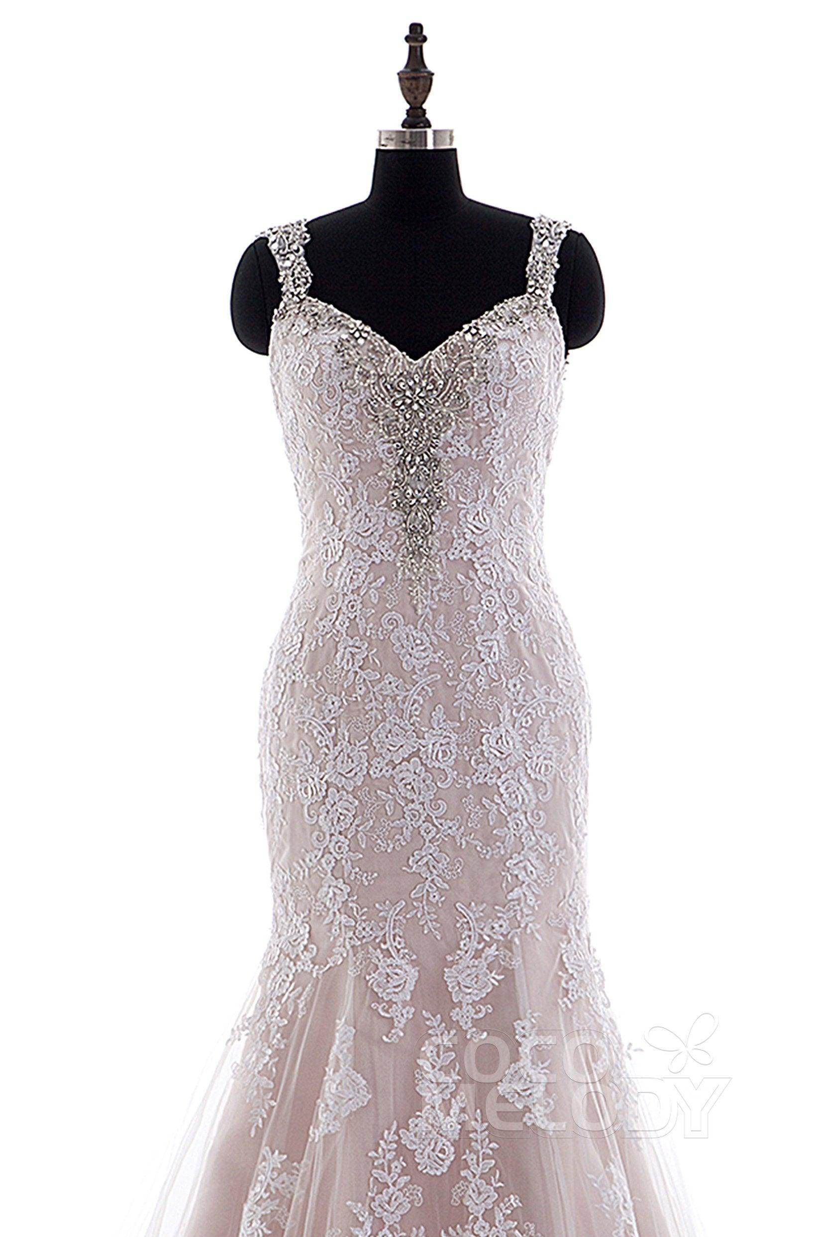 Trumpet-Mermaid Court Train Tulle Lace Wedding Dress LD3905 - COCOMELODY