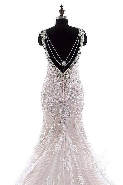 Trumpet-Mermaid Court Train Tulle Lace Wedding Dress LD3905