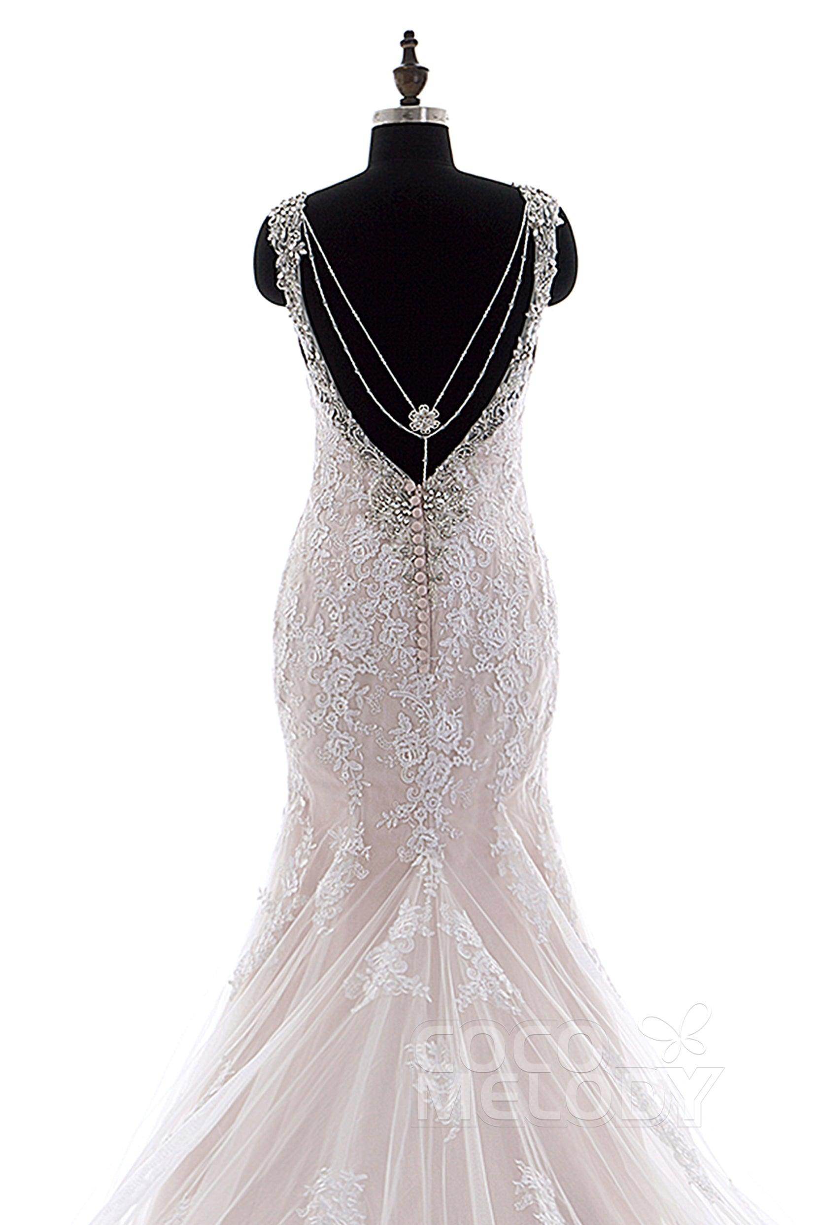 Trumpet-Mermaid Court Train Tulle Lace Wedding Dress LD3905 - COCOMELODY
