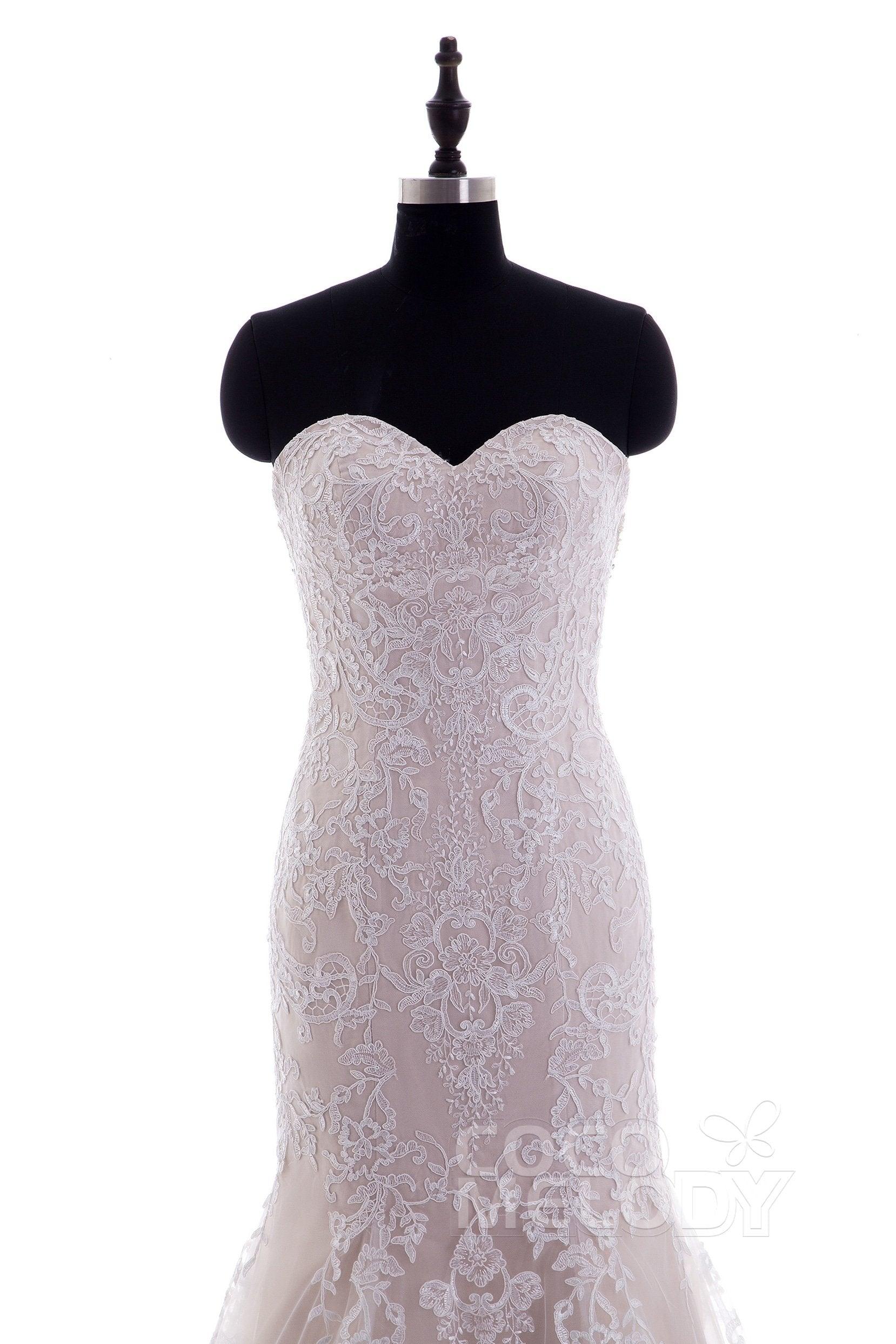 Trumpet-Mermaid Court Train Tulle Lace Wedding Dress LD3906 - COCOMELODY