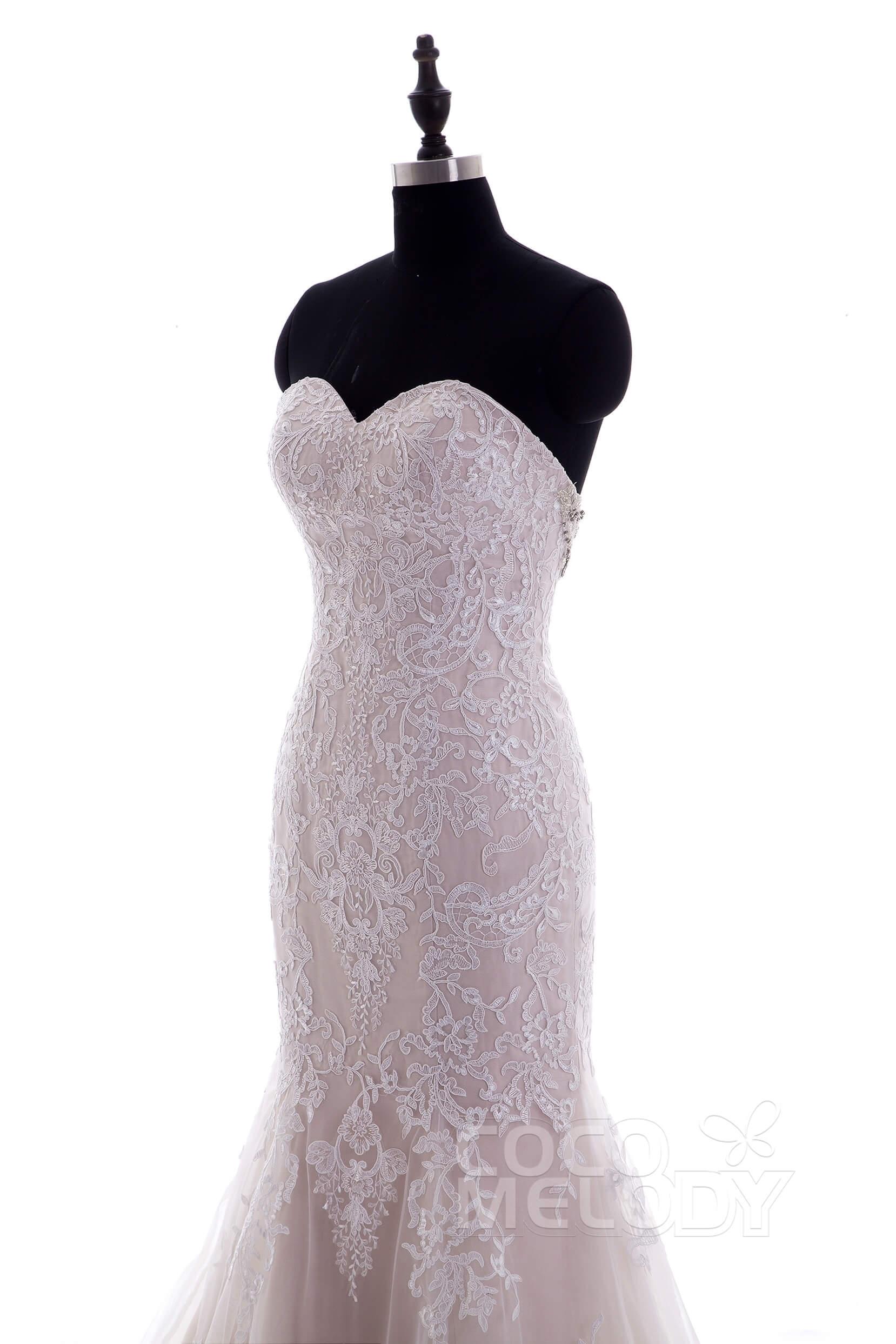Trumpet-Mermaid Court Train Tulle Lace Wedding Dress LD3906 - COCOMELODY