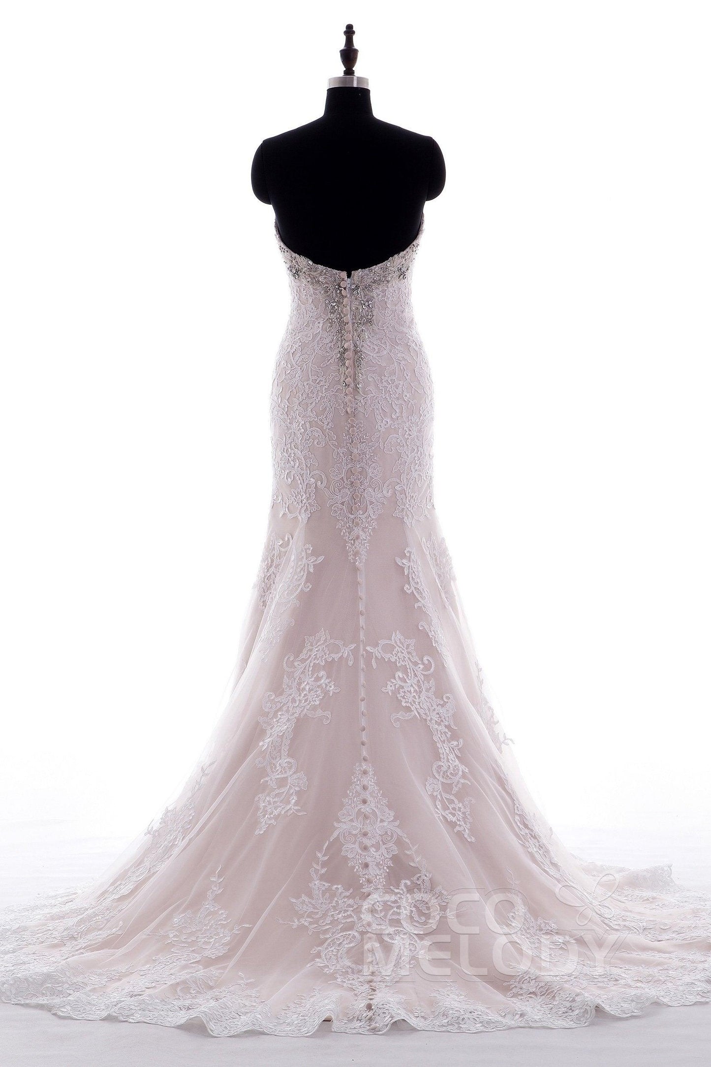 Trumpet-Mermaid Court Train Tulle Lace Wedding Dress LD3906 - COCOMELODY