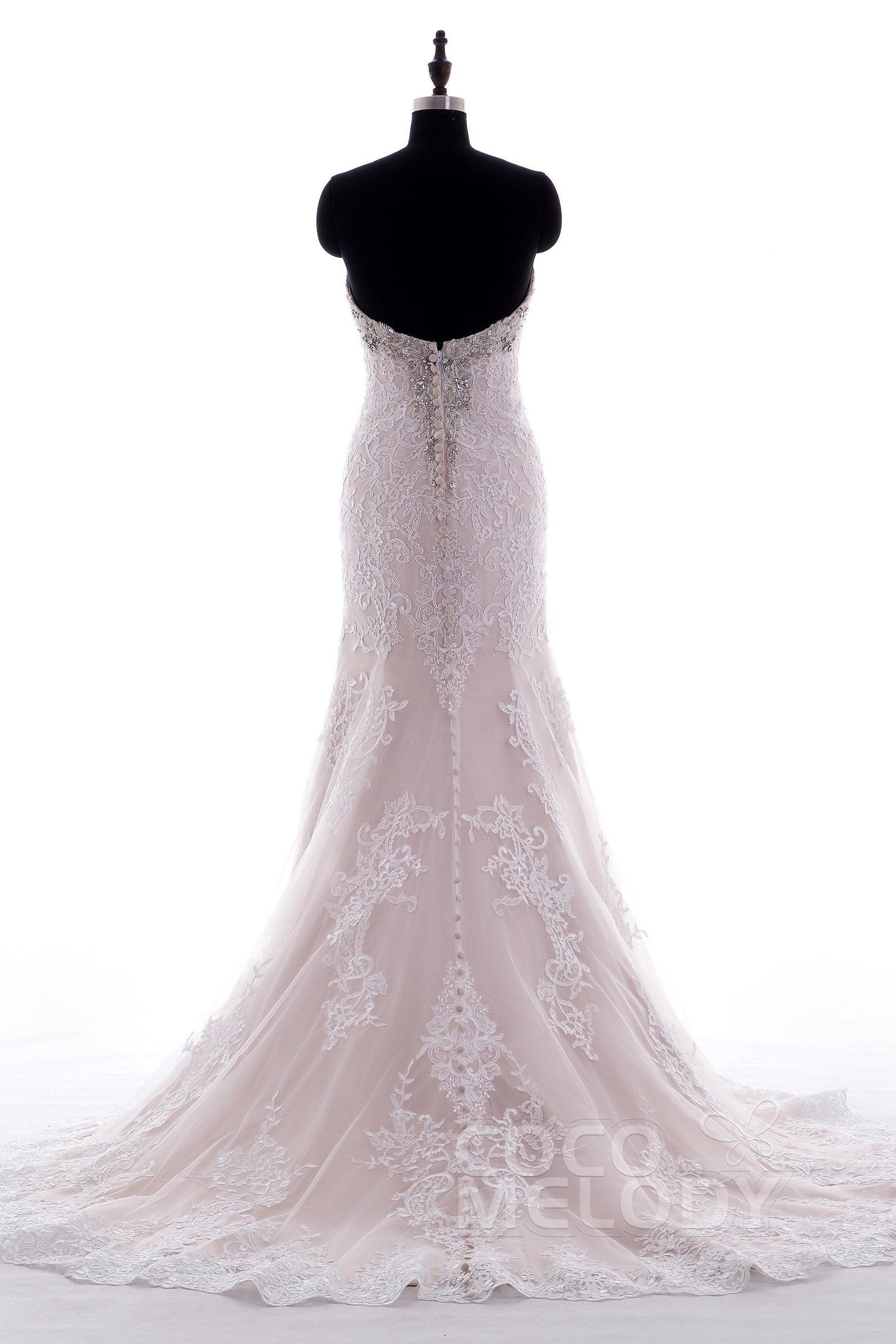 Trumpet-Mermaid Court Train Tulle Lace Wedding Dress LD3906 - COCOMELODY