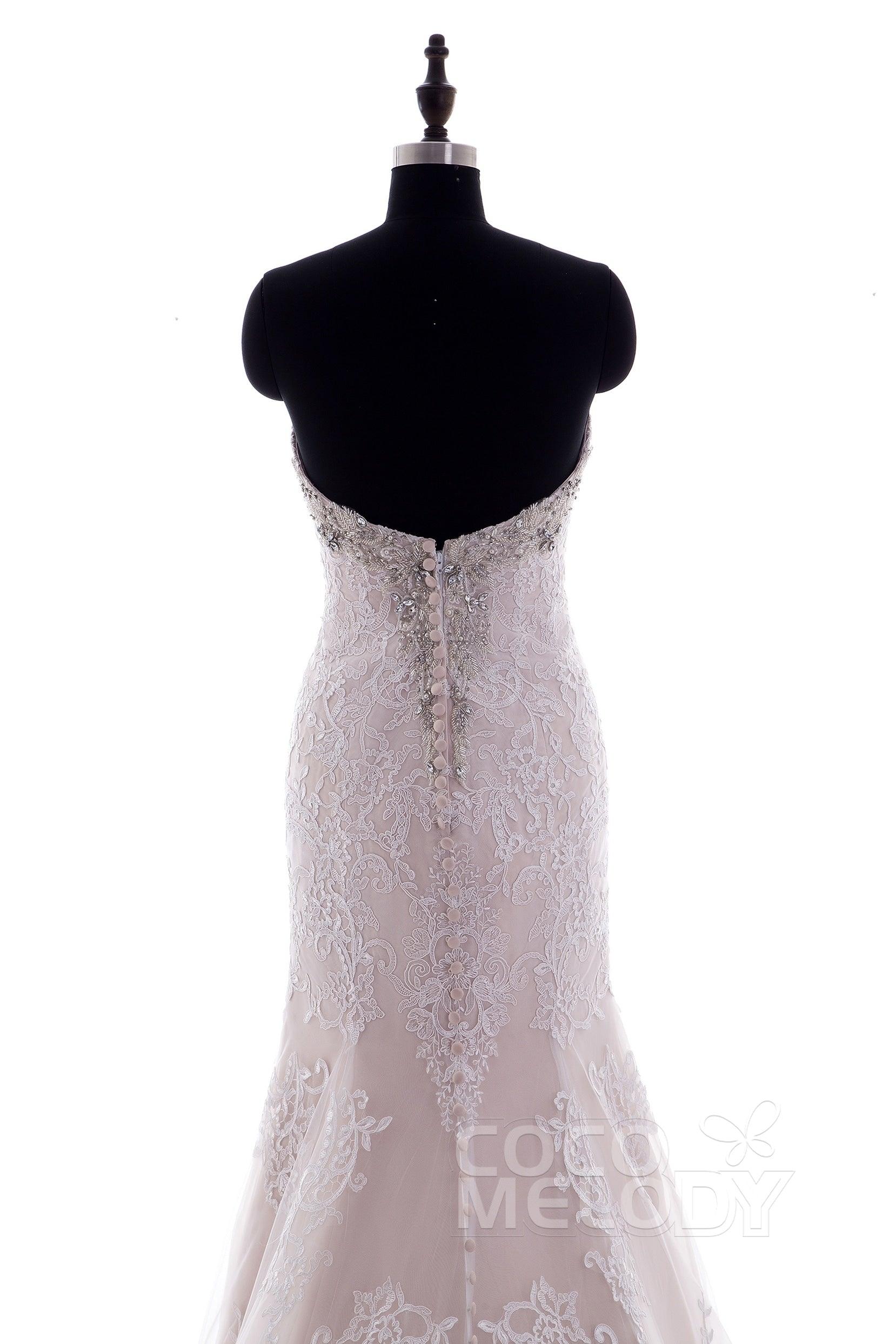 Trumpet-Mermaid Court Train Tulle Lace Wedding Dress LD3906 - COCOMELODY