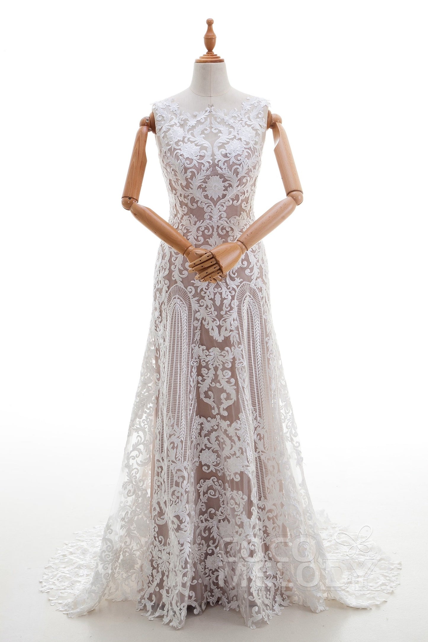 Sheath Sweep-Brush Train Lace Wedding Dress LD4317