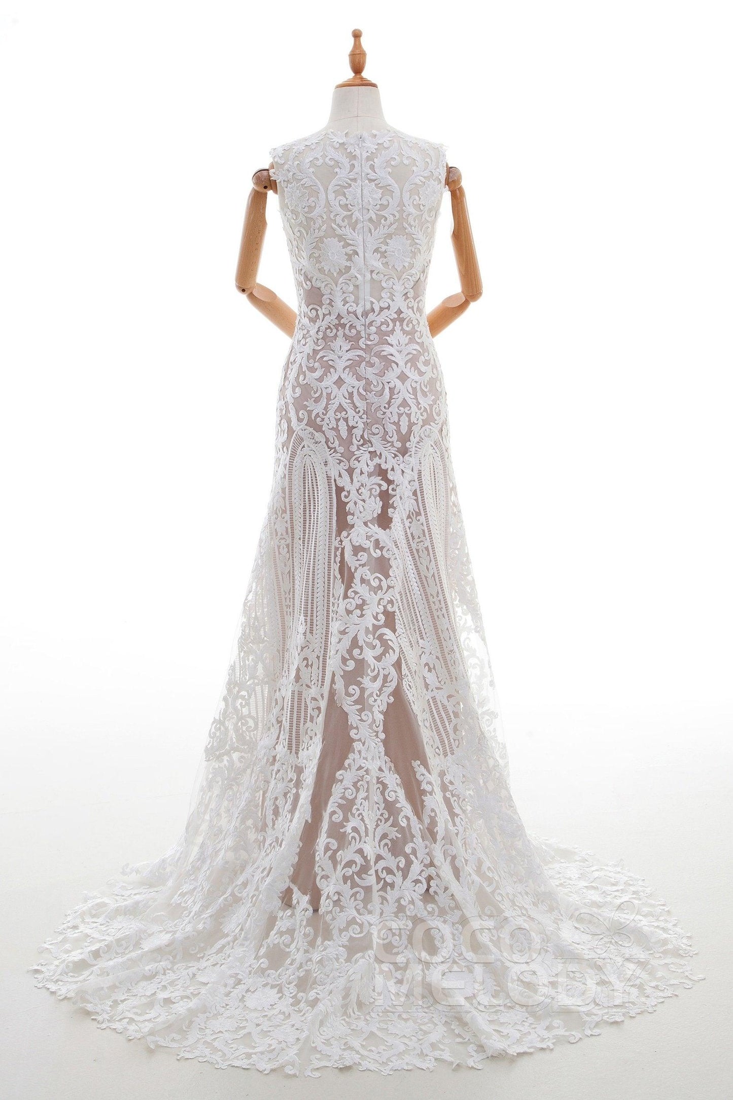 Sheath Sweep-Brush Train Lace Wedding Dress LD4317 - COCOMELODY