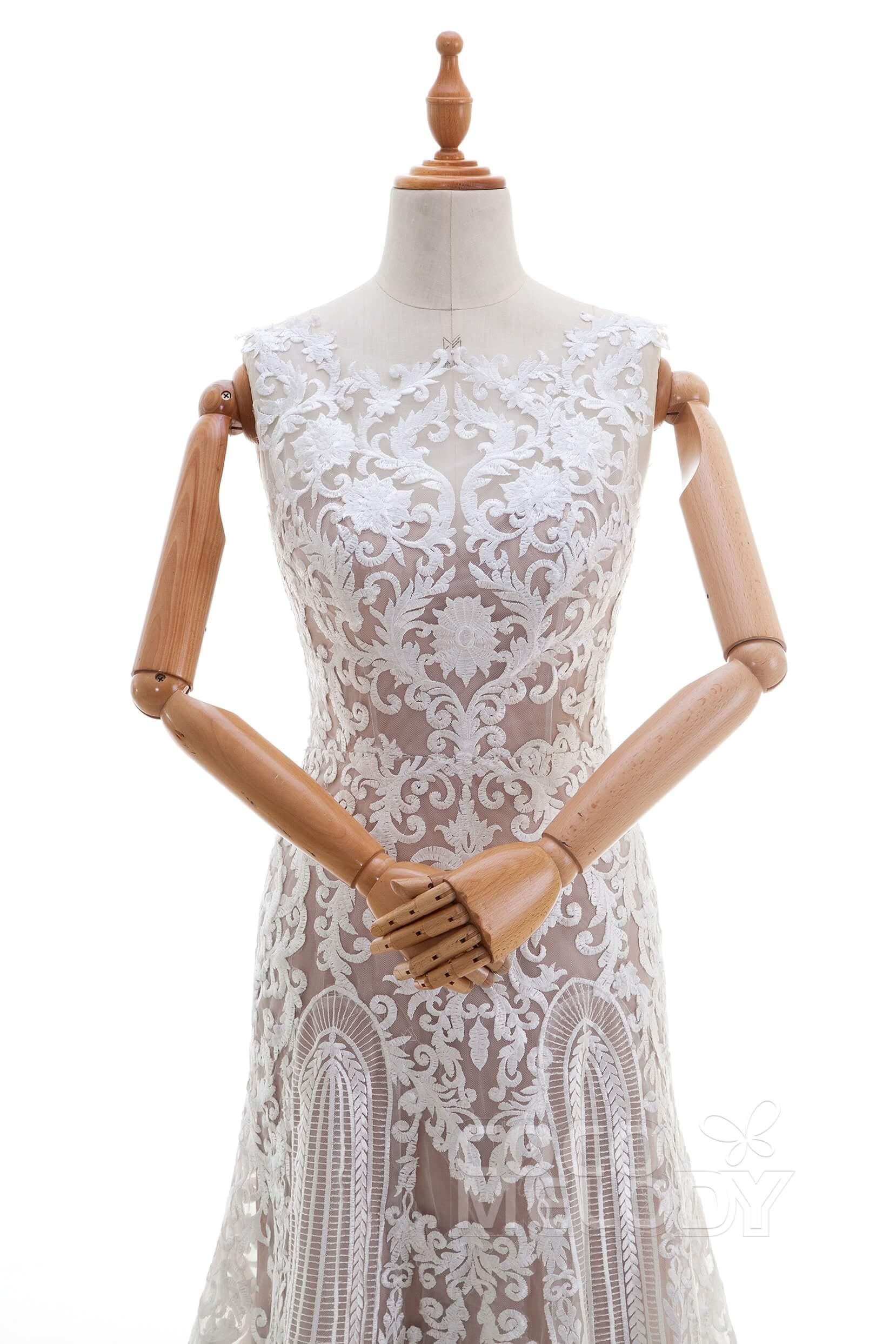 Sheath Sweep-Brush Train Lace Wedding Dress LD4317 - COCOMELODY