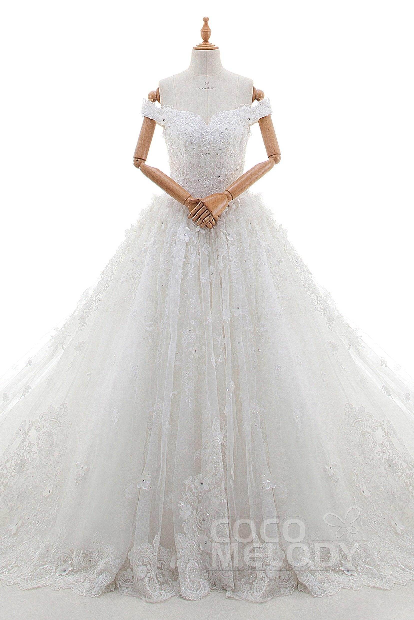 Princess Cathedral Train Tulle and Lace Wedding Dress LD4349 - COCOMELODY