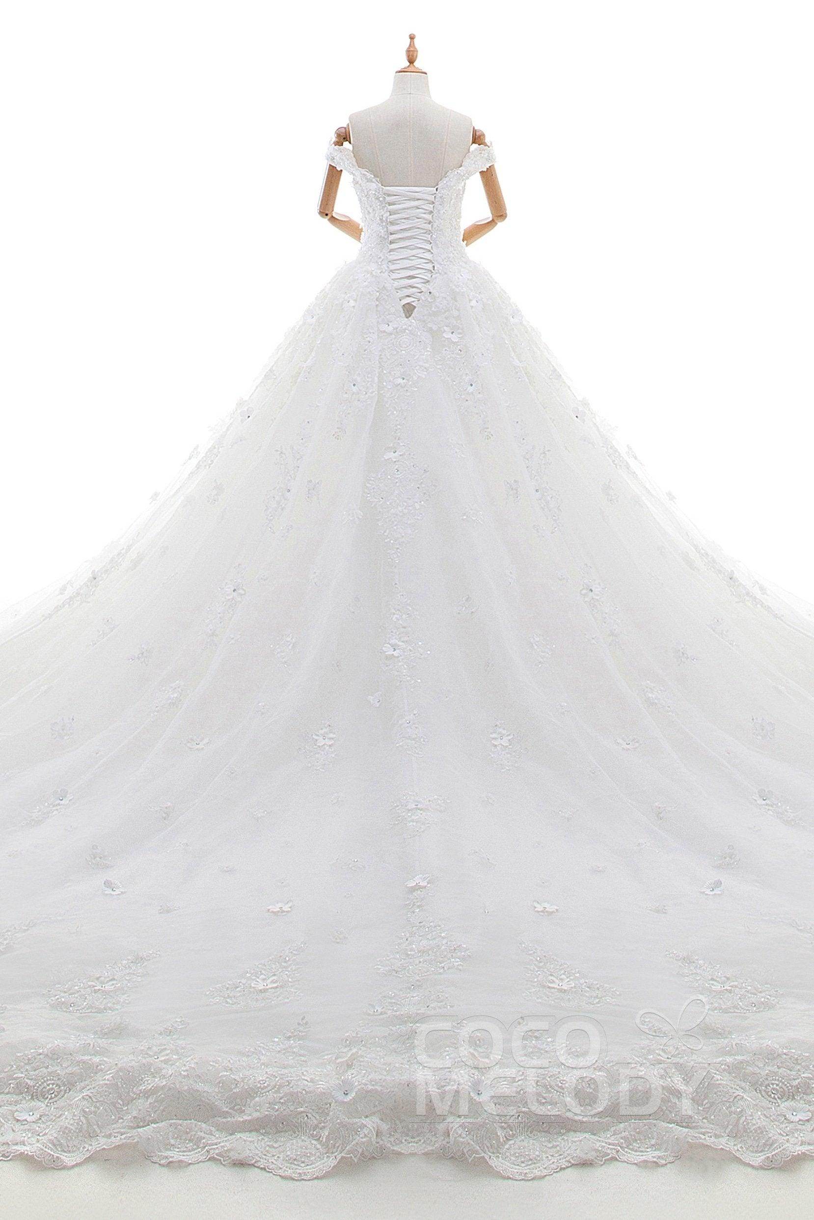 Princess Cathedral Train Tulle and Lace Wedding Dress LD4349 - COCOMELODY