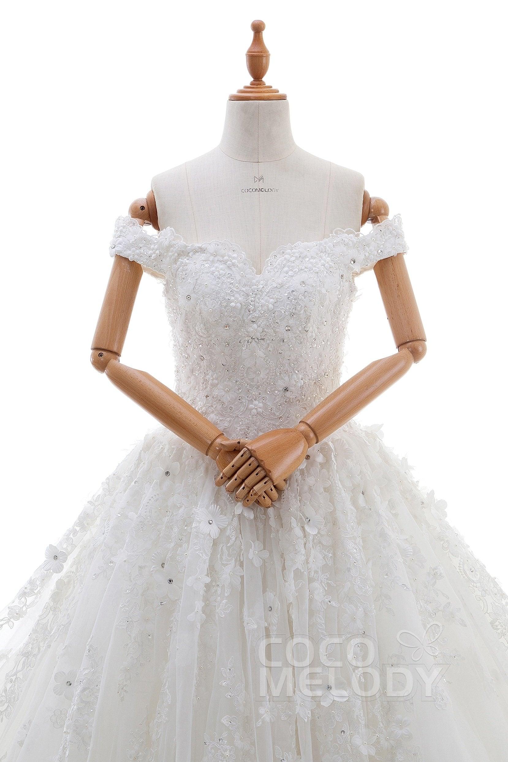 Princess Cathedral Train Tulle and Lace Wedding Dress LD4349 - COCOMELODY