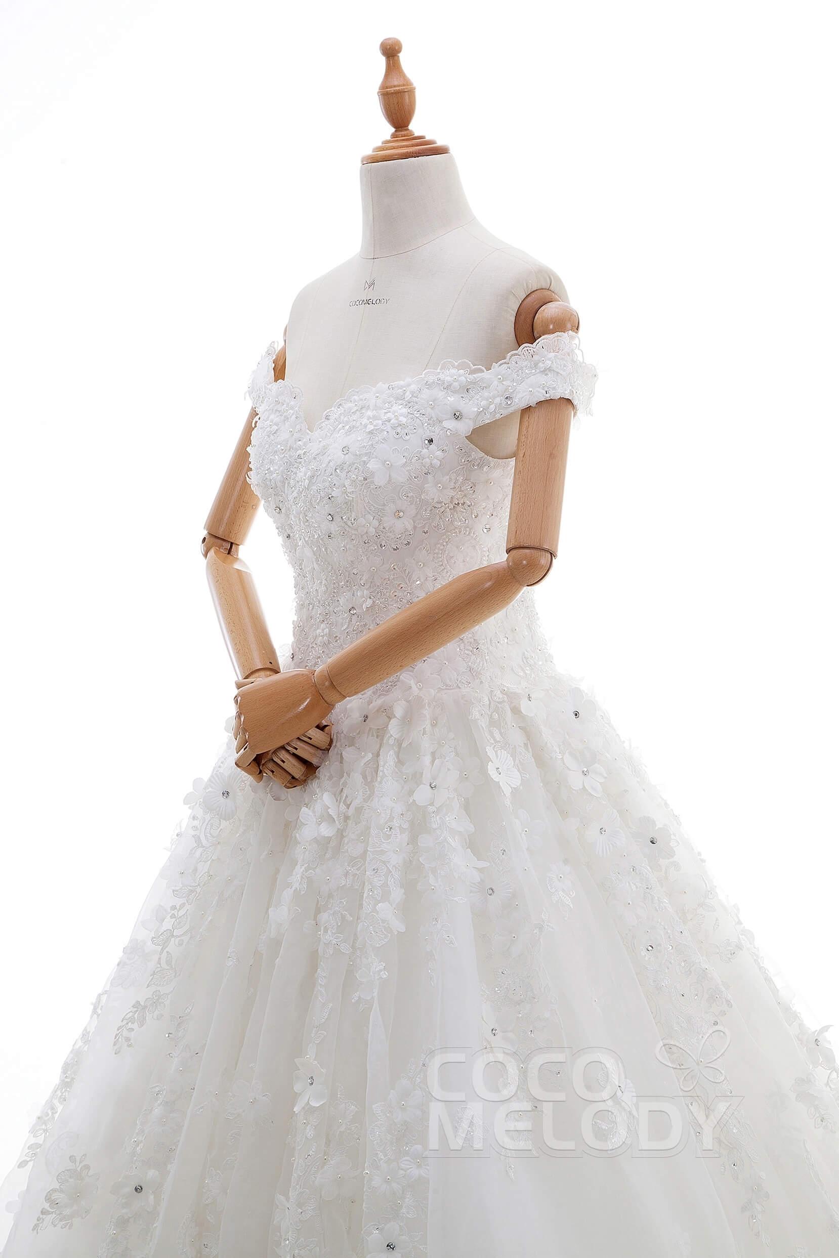 Princess Cathedral Train Tulle and Lace Wedding Dress LD4349 - COCOMELODY
