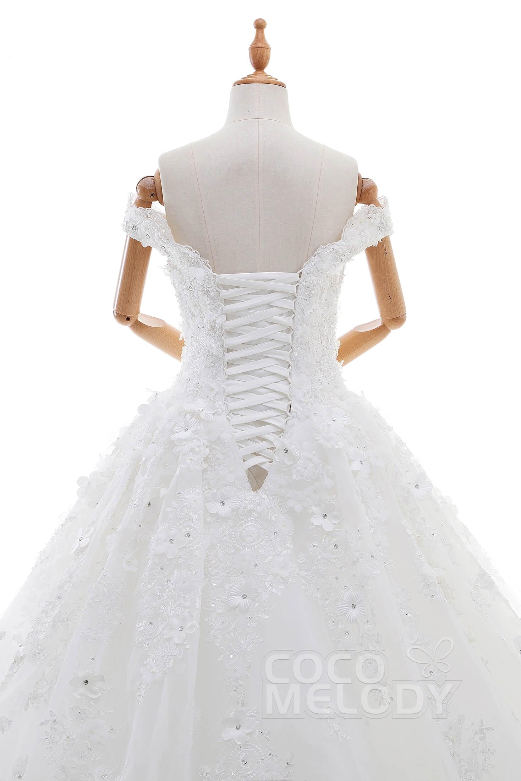 Princess Cathedral Train Tulle and Lace Wedding Dress LD4349 - COCOMELODY