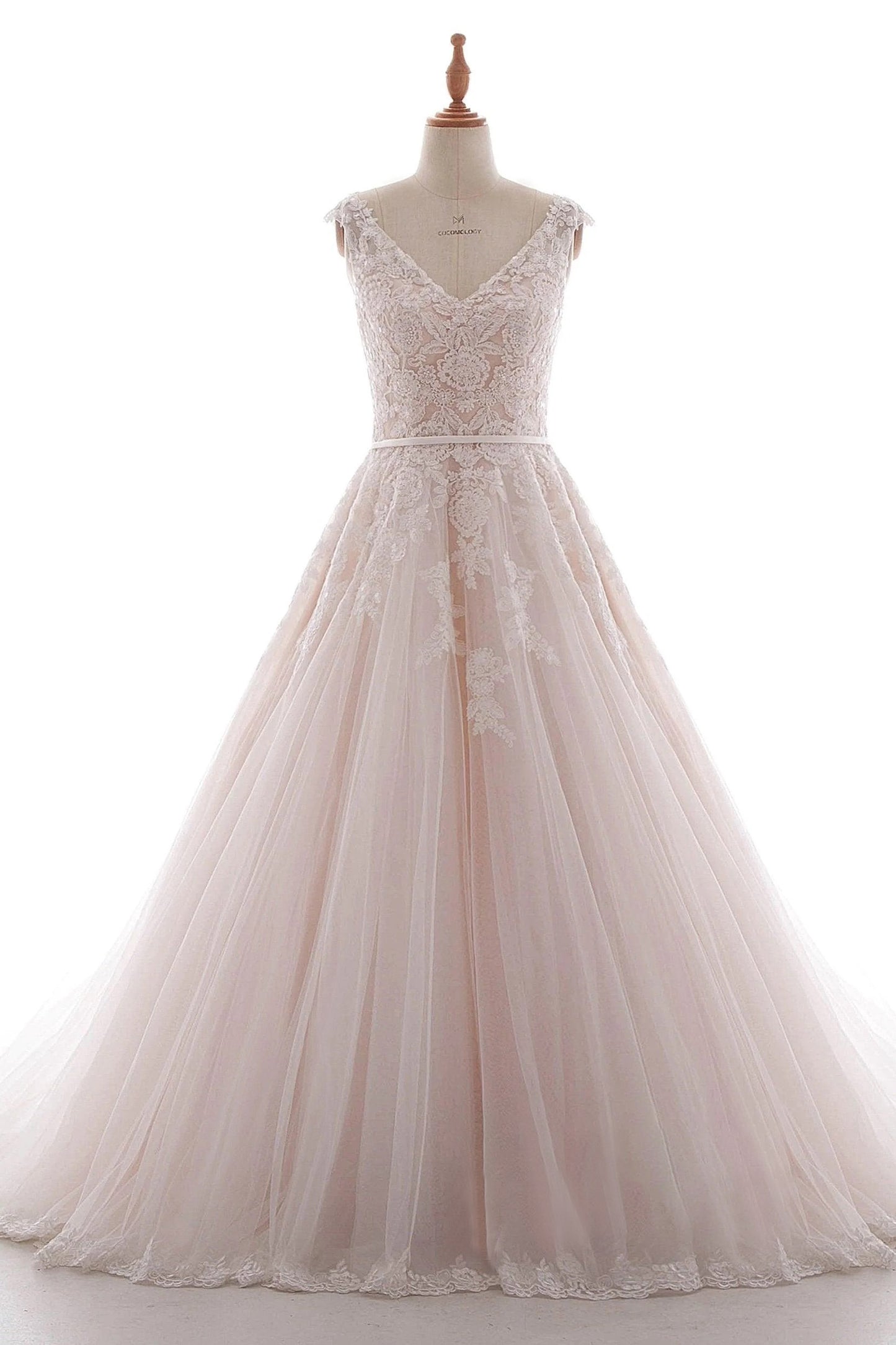 A-Line Court Train Lace and Tulle Wedding Dress LD4395