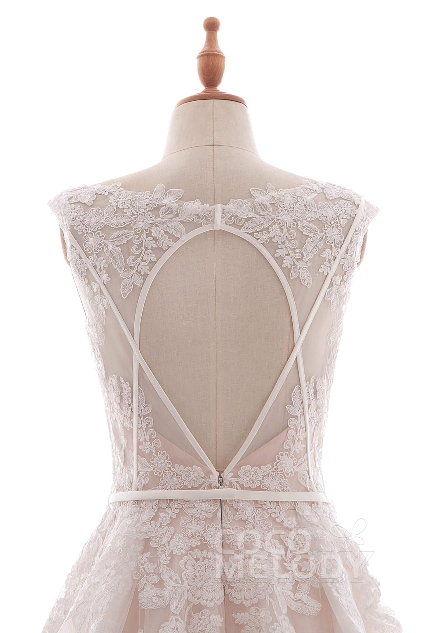 A-Line Court Train Lace and Tulle Wedding Dress LD4395 - COCOMELODY