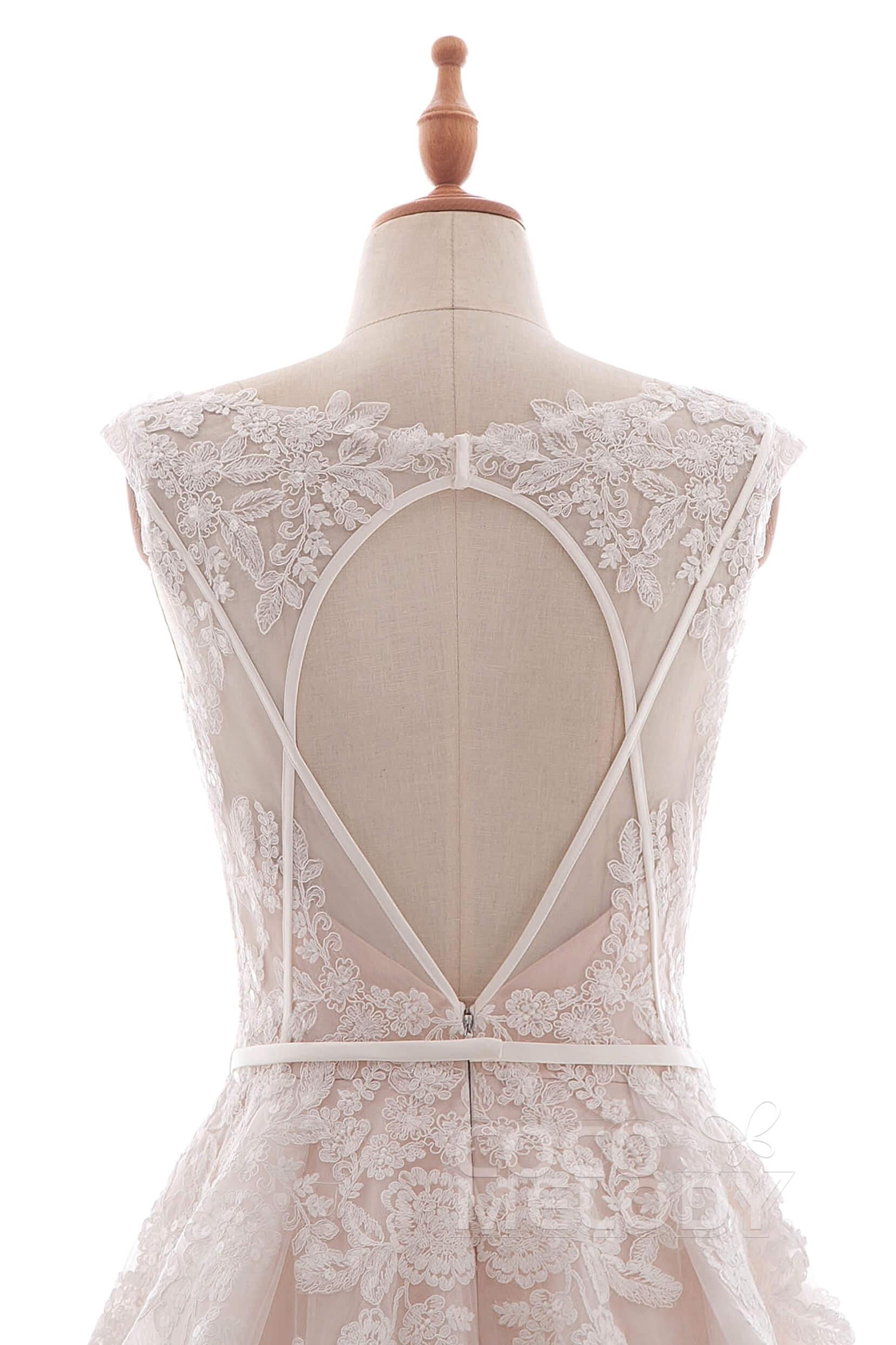 A-Line Court Train Lace and Tulle Wedding Dress LD4395 - COCOMELODY