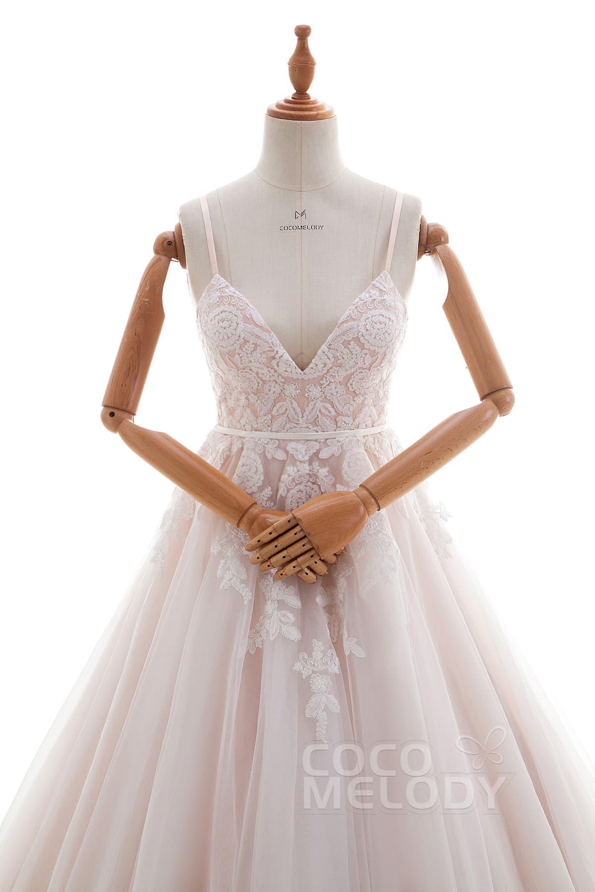 A-Line Chapel Train Lace and Tulle Wedding Dress LD4515 - COCOMELODY