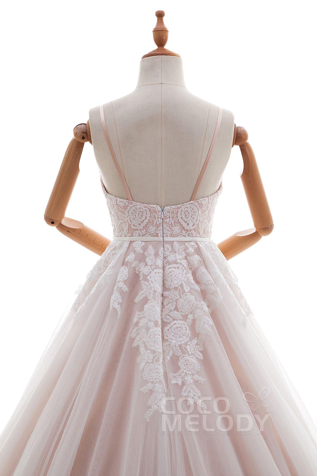 A-Line Chapel Train Lace and Tulle Wedding Dress LD4515