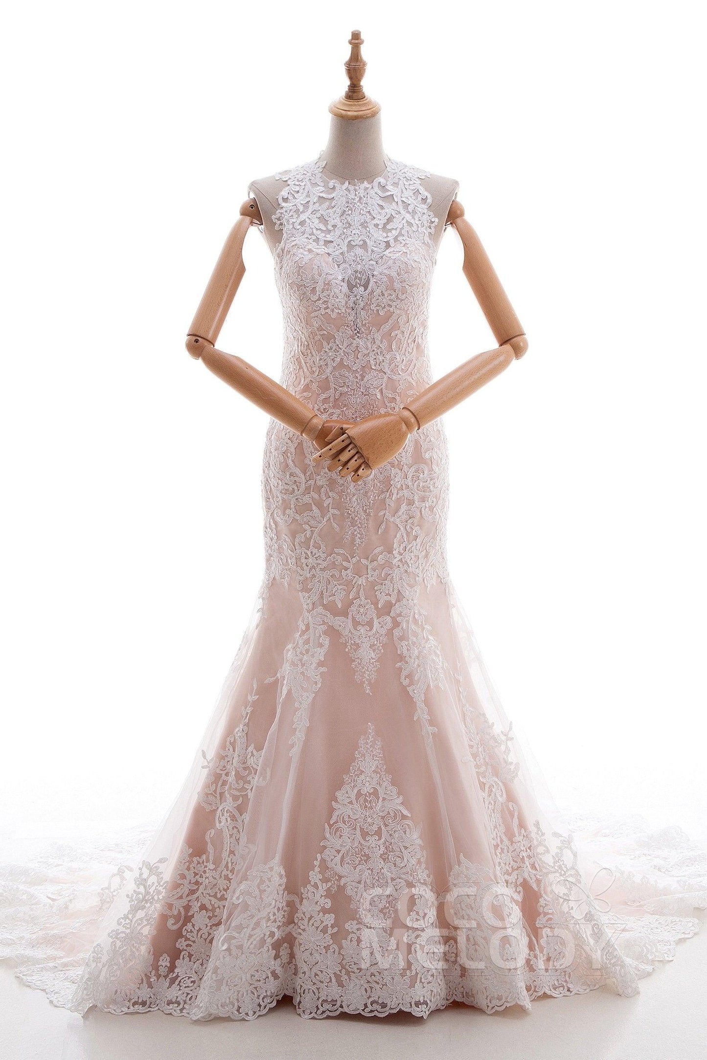 Trumpet-Mermaid Court Train Lace Tulle Wedding Dress LD4519 - COCOMELODY