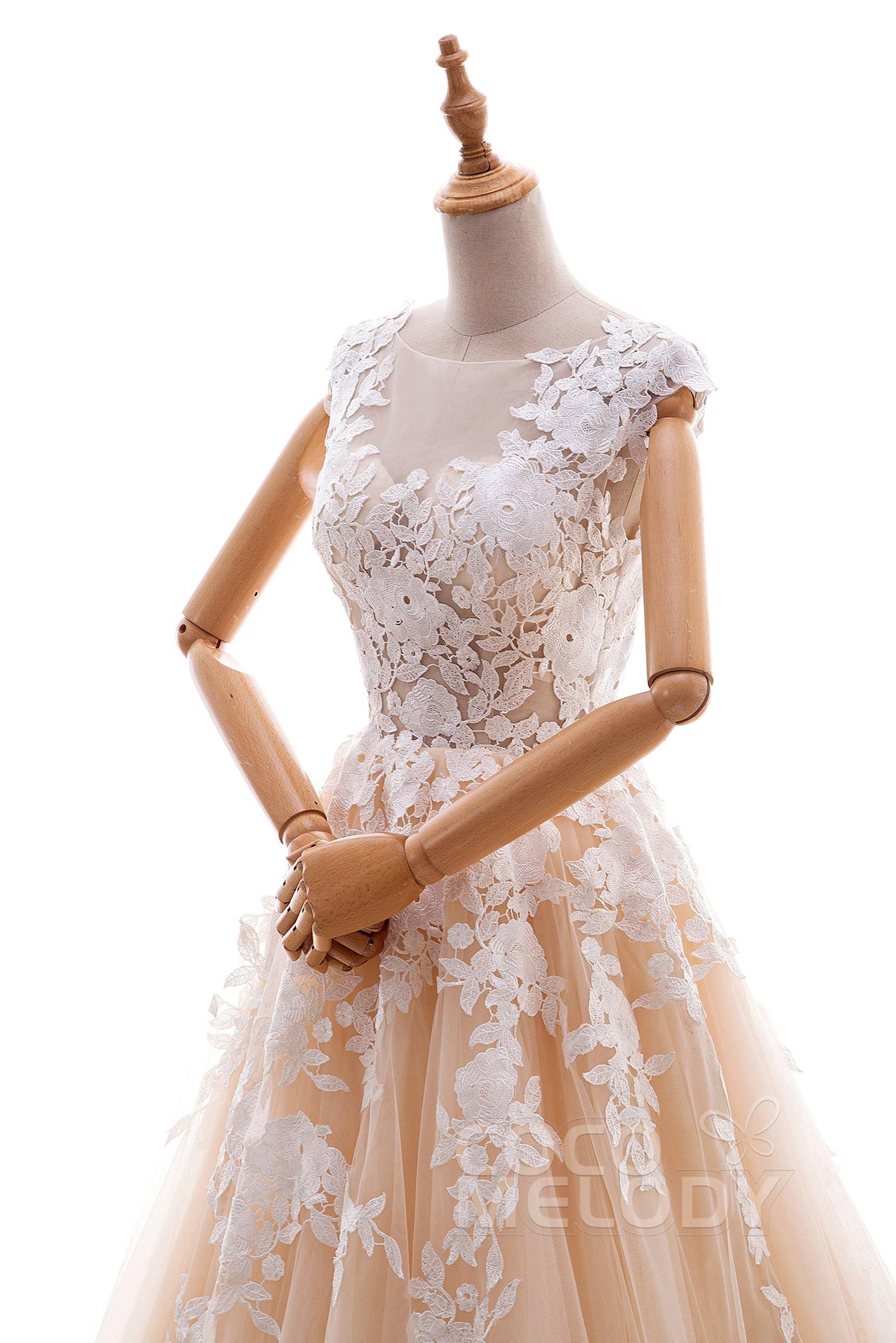 A-Line Cathedral Train Tulle and Lace Wedding Dress LD4534 - COCOMELODY