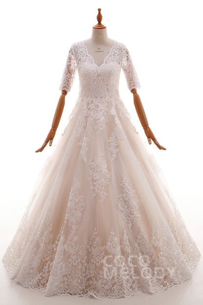 A-Line Floor Length Tulle and Lace Wedding Dress LD4604
