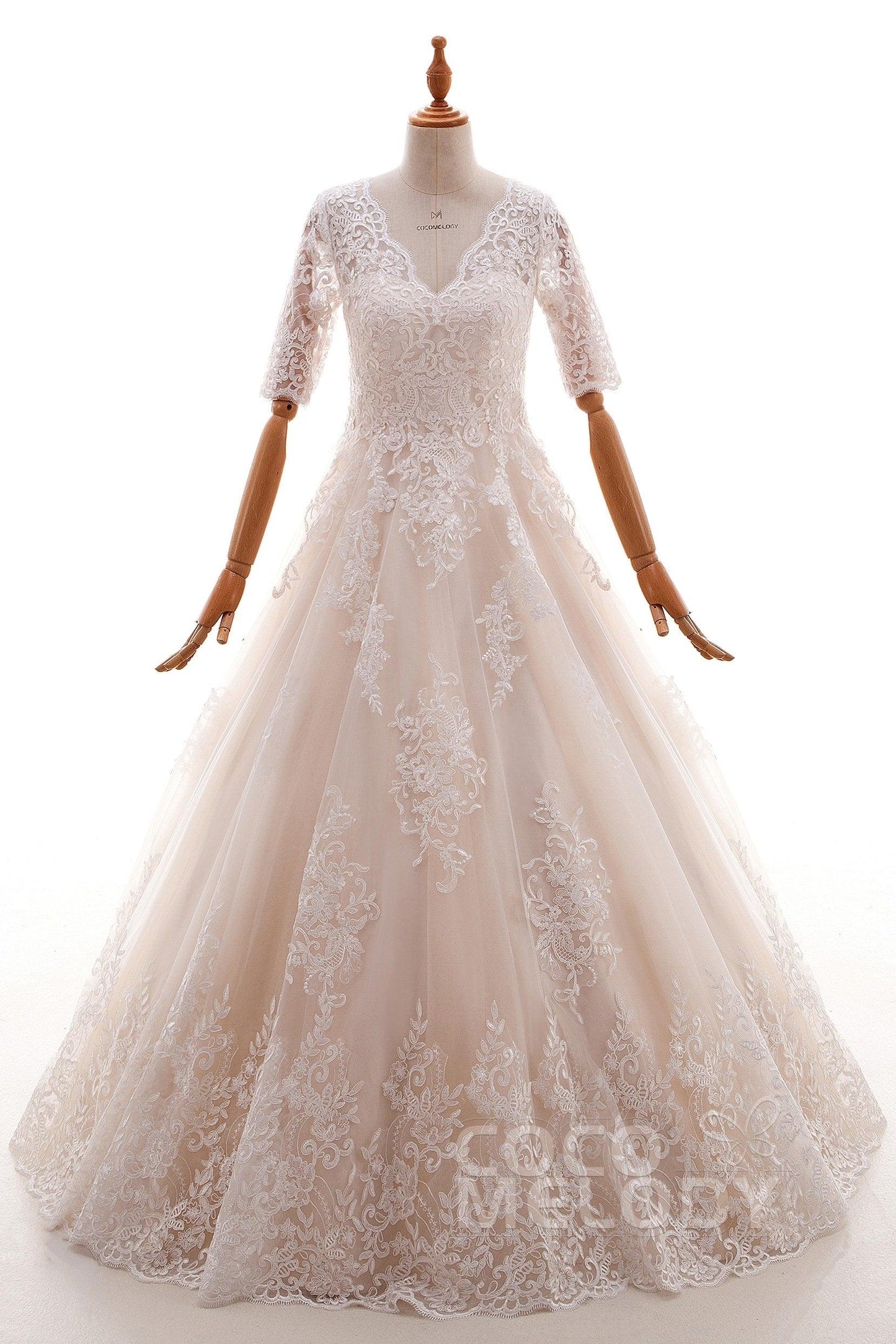 A-Line Floor Length Tulle and Lace Wedding Dress LD4604 - COCOMELODY