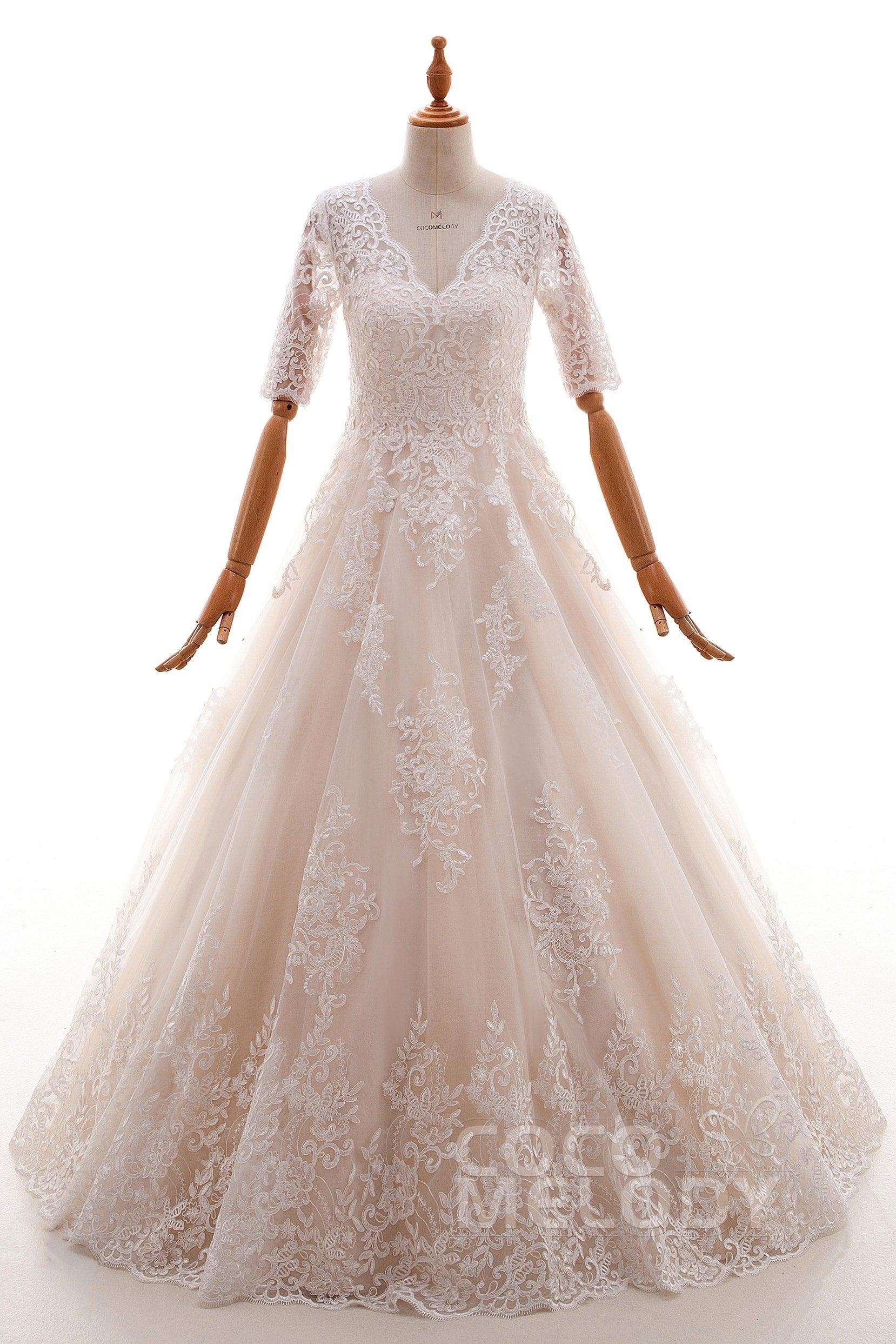 A-Line Floor Length Tulle and Lace Wedding Dress LD4604 - COCOMELODY