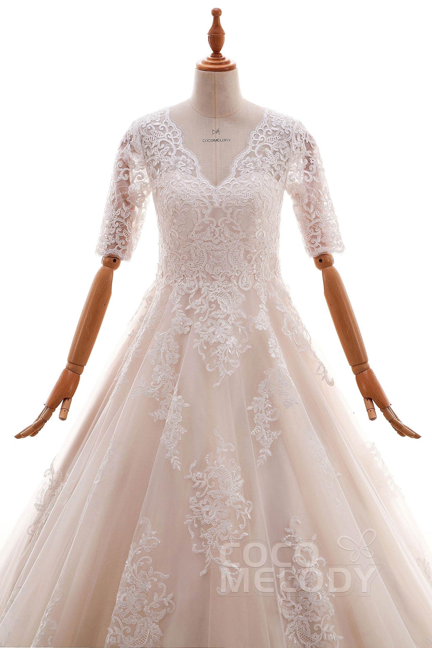 A-Line Floor Length Tulle and Lace Wedding Dress LD4604 - COCOMELODY
