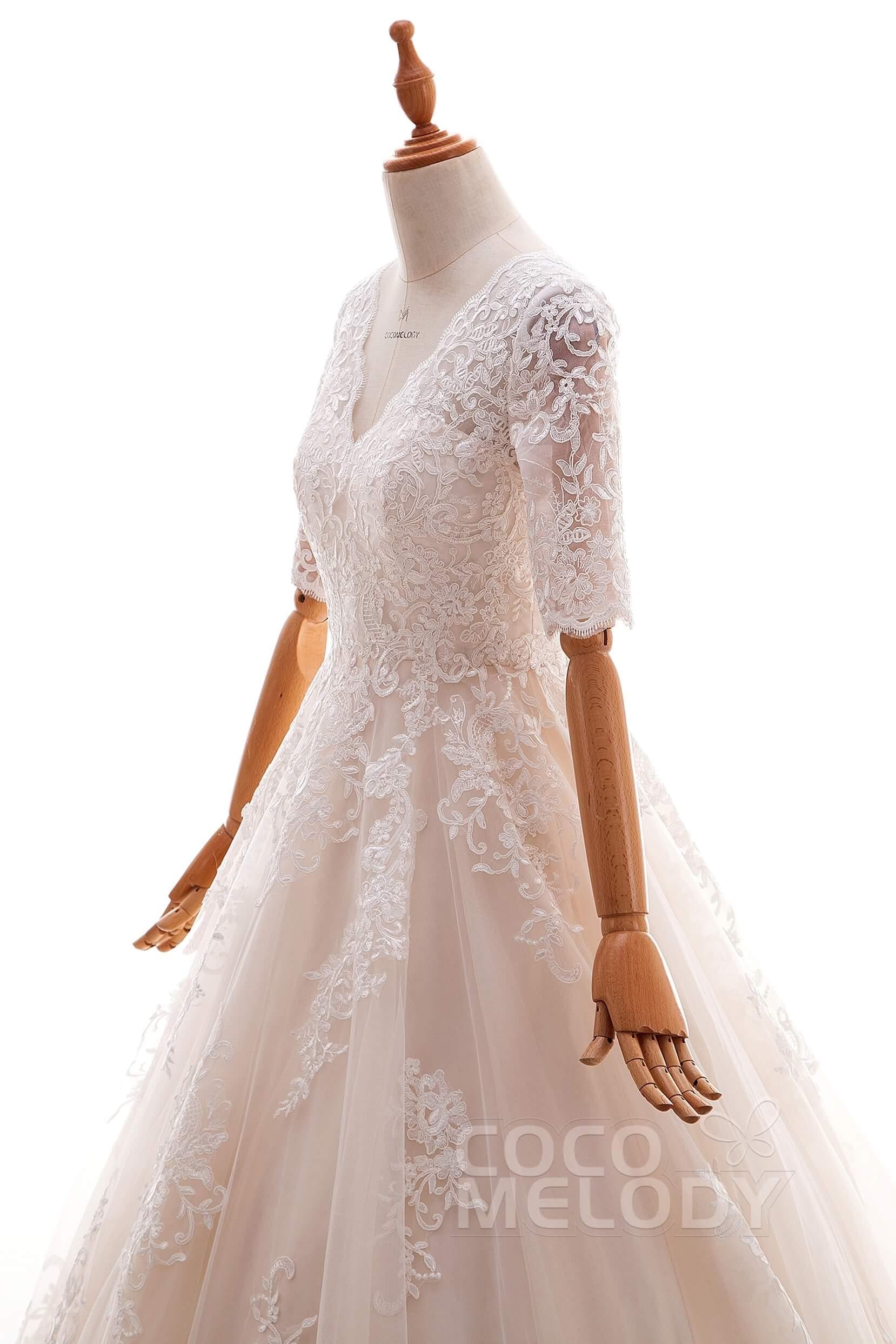 A-Line Floor Length Tulle and Lace Wedding Dress LD4604 - COCOMELODY