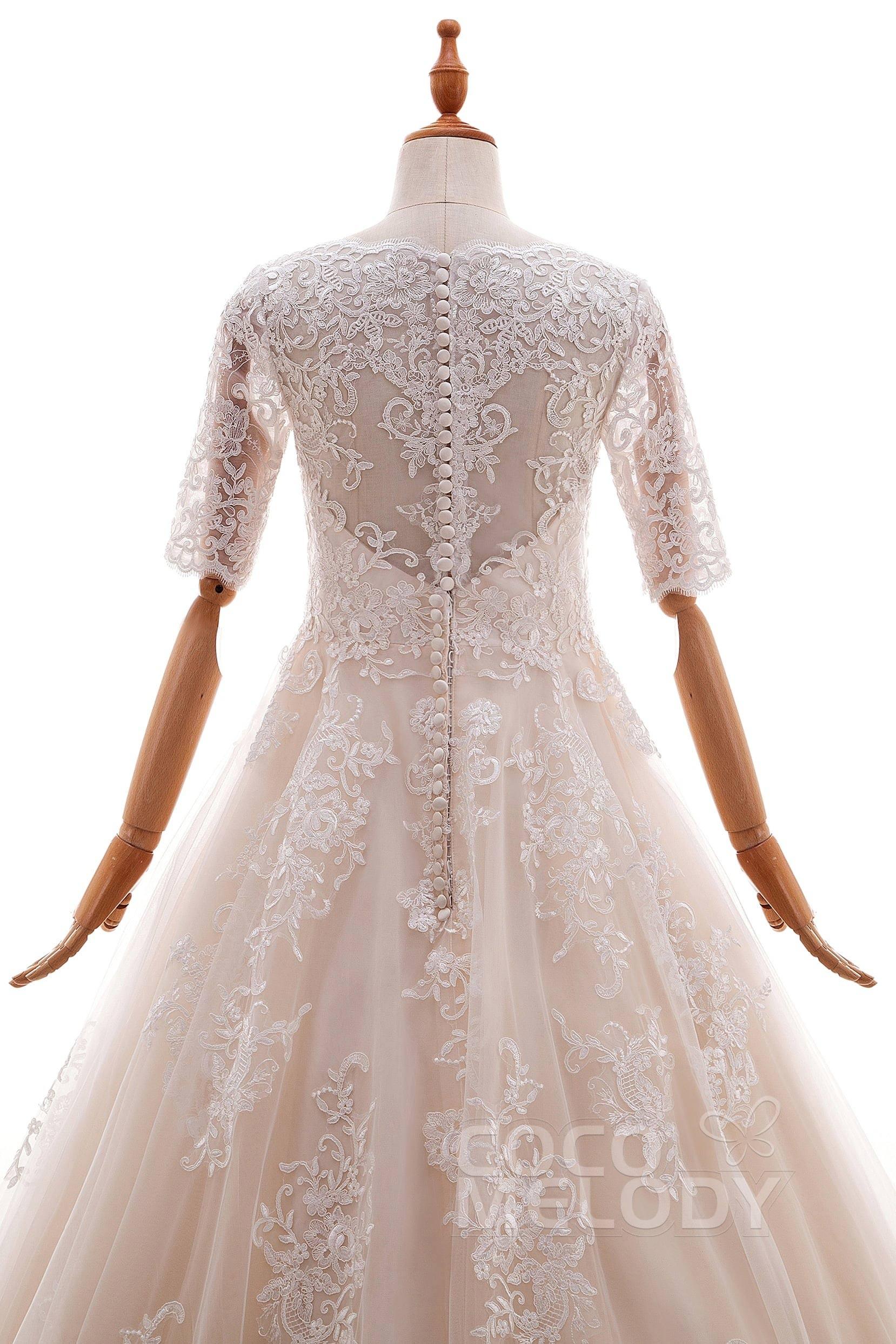 A-Line Floor Length Tulle and Lace Wedding Dress LD4604 - COCOMELODY