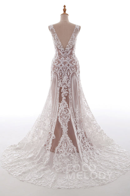 Sheath-Column Court Train Tulle Lace Wedding Dress LD4722