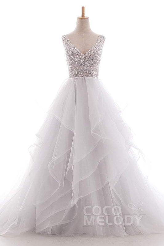 A-Line Court Train Tulle Lace Organza Wedding Dress LD4981