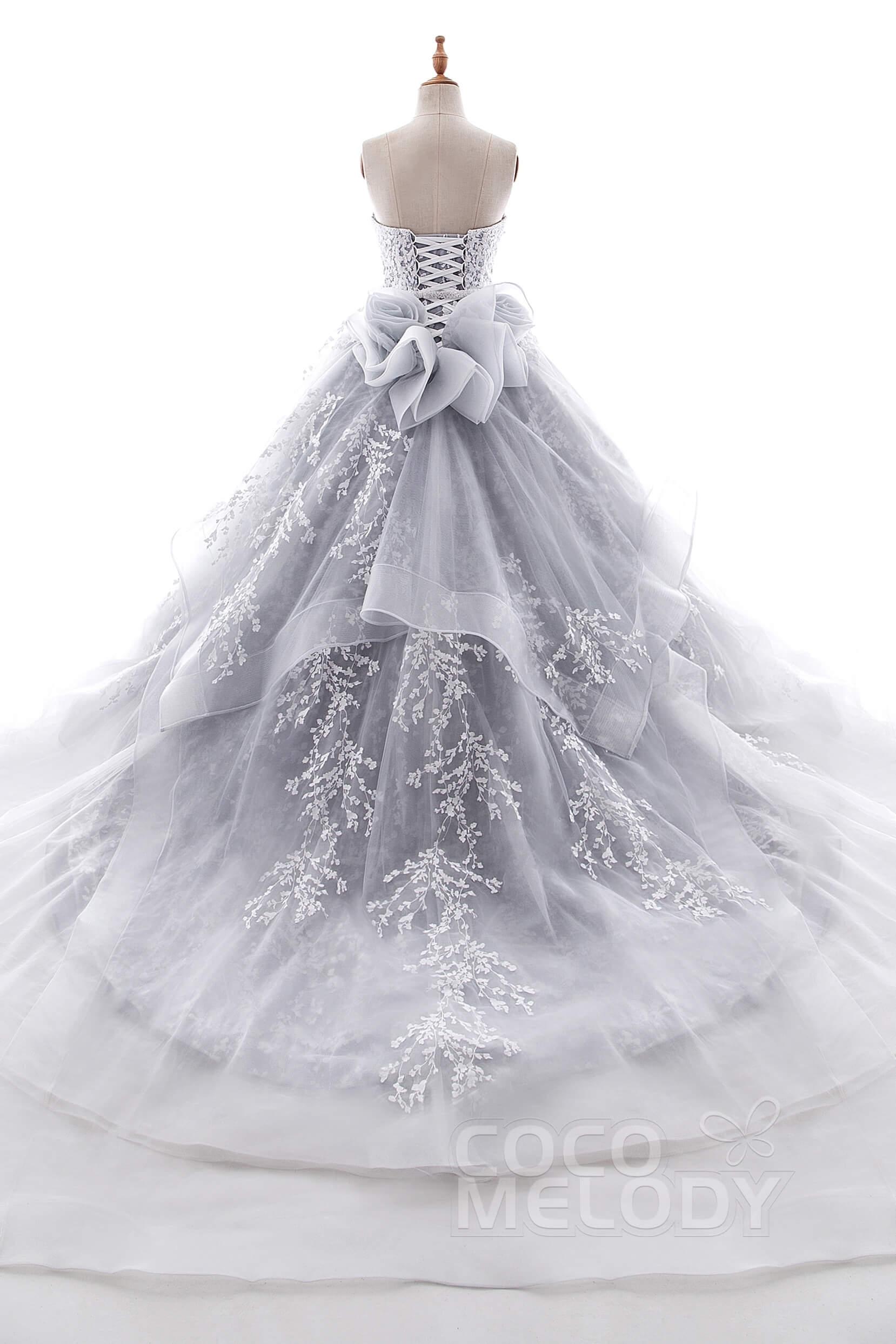 A-Line Chapel Train Tulle Wedding Dress LD5054 - COCOMELODY