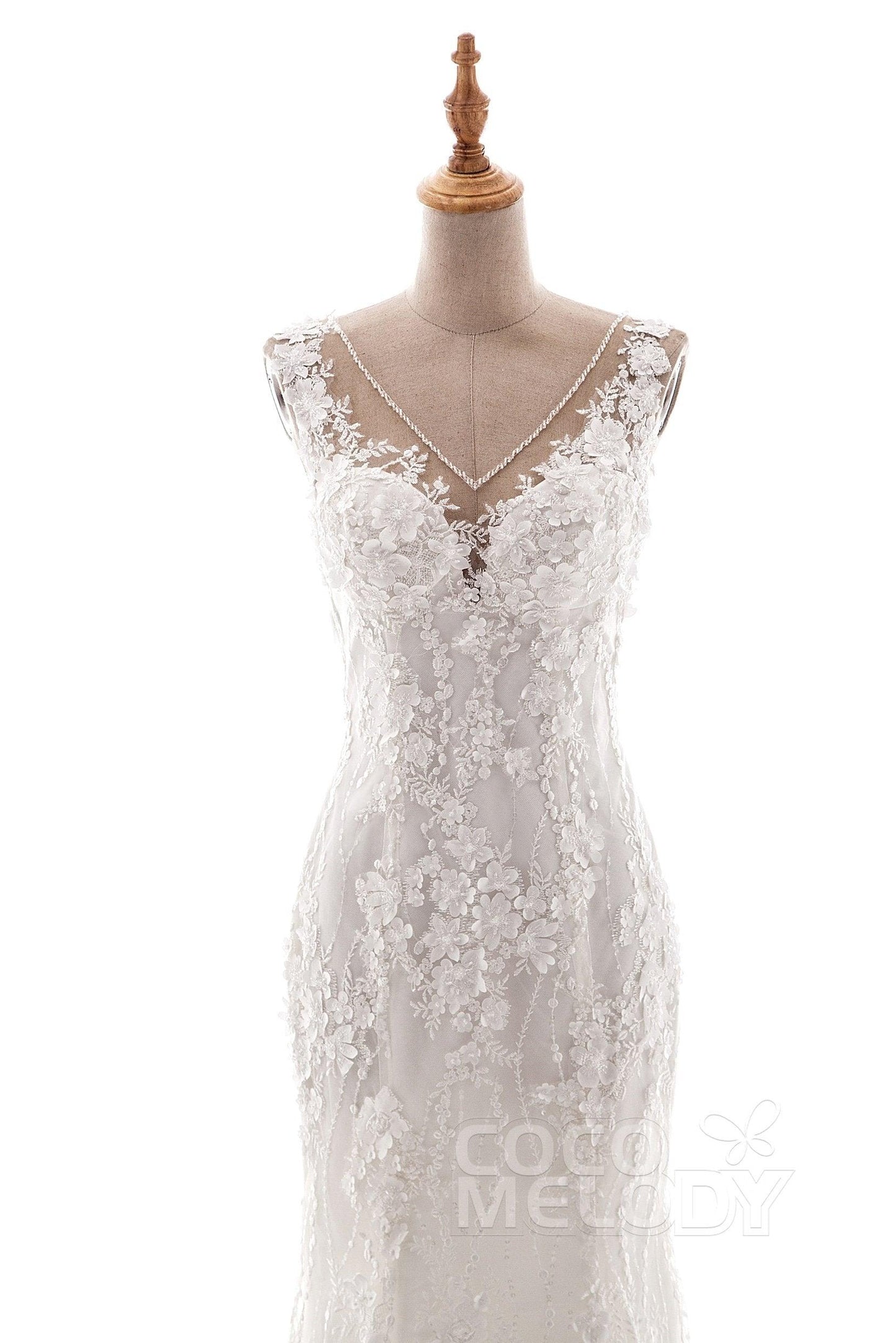 Trumpet-Mermaid Court Train Tulle Lace Wedding Dress LD5058 - COCOMELODY