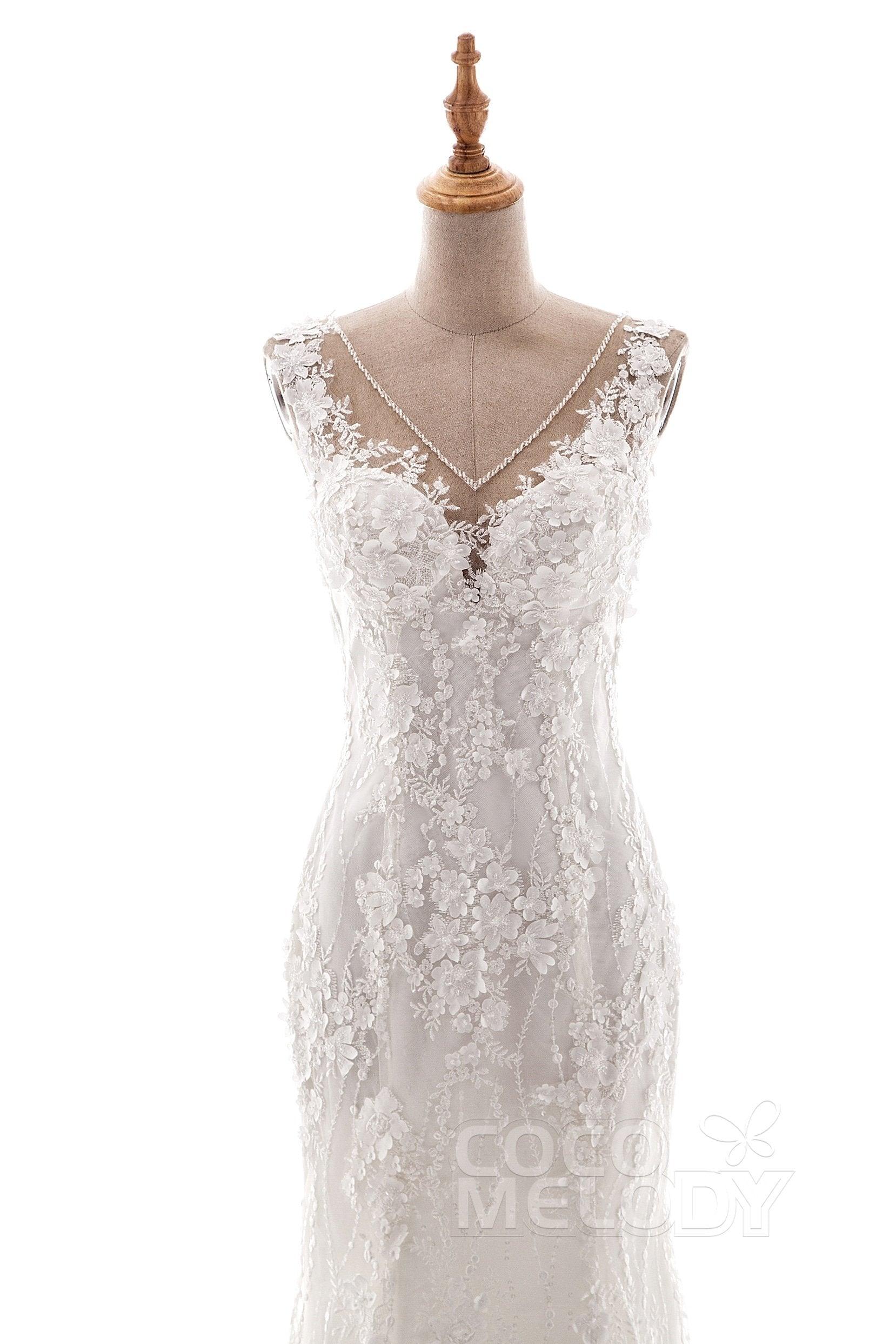 Trumpet-Mermaid Court Train Tulle Lace Wedding Dress LD5058 - COCOMELODY
